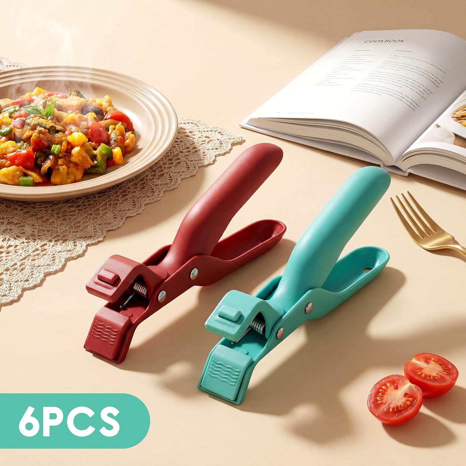 LemonRoad 6 Pcs Hot Plate Grippers Multi Function Anti Scald Bowl Holder Clip Non-slip Hot Dish Pan Gripper Tongs for Kitchen Cooking
