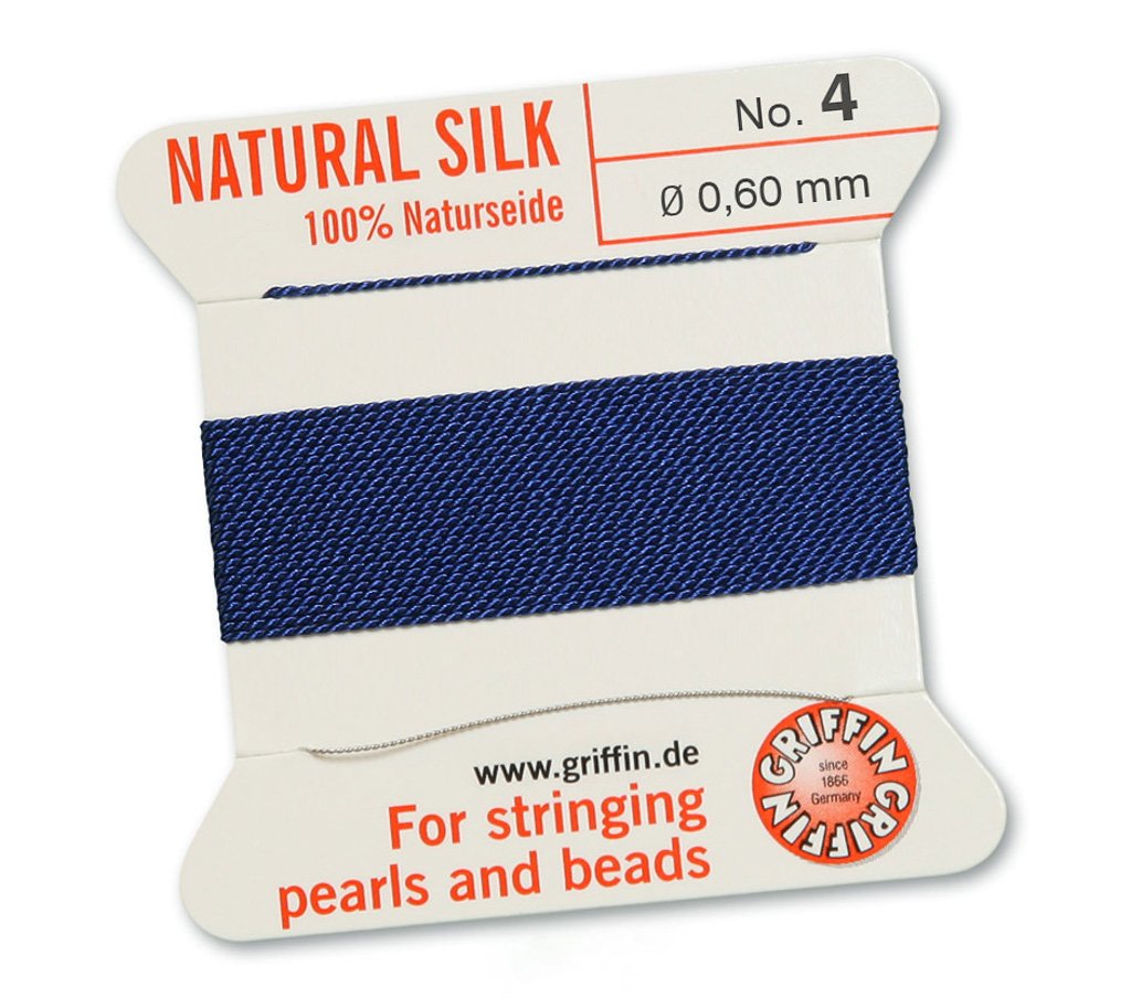 Griffin Since 1866 Germany Blue Griffin 100% Natural Silk Beading Cord String Thread - Dark - 2 Metres With One Needle - Size 0.60Mm