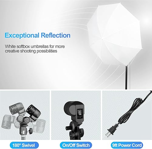 Miniatura 4 de EMART Kit de fondo de pantalla verde de 8.5 x 10 pies, paraguas de fotografía con bombillas de 5500 K, fondo verde de 6 x 9 pies con abrazaderas de