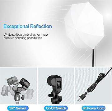 EMART 8.5X10 FT Green Screen Backdrop Kit, Photography Umbrella with 5500K Bulbs, 6X9 FT Green Backdrop with Spring Clamps, Professional Photography Lighting kit for Studio, Portrait, Video Shooting