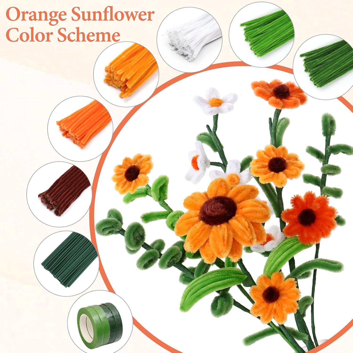 UXORSN Pipe Cleaners Craft Flowers Kit 800 PCS 13 Multi-Colored Pipe Cleaners Bulk Chenille Stems for DIY with Instruction Handmade Bouquet Flower Making Kit Arts and Craft Supplies for Flowers