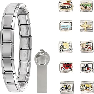 Italian Charm Bracelet 10Pcs Italian Charms 1Pcs Stainless Steel Starter Bracelet 1Pcs Opening Tool DIY Jewelry Gifts
