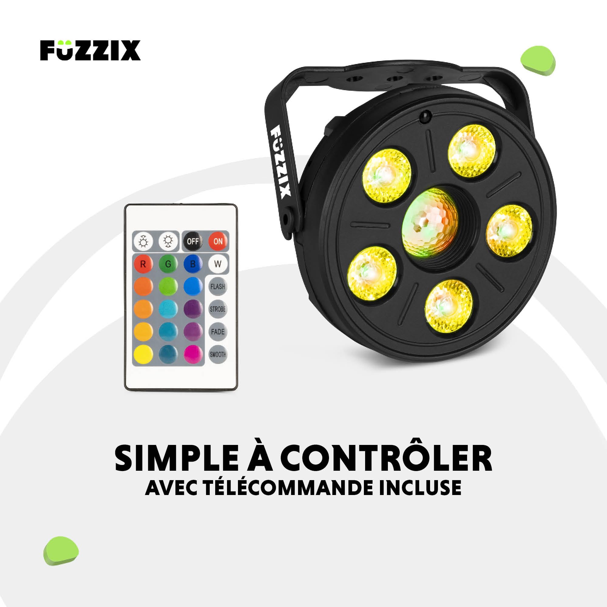 Fuzzix Comet M06 - Pack 4 × PAR LED RGB avec Effet Jelly Ball | Télécommande, Modes Automatique et Musical | Éclairage Compact DJ Bars Événements