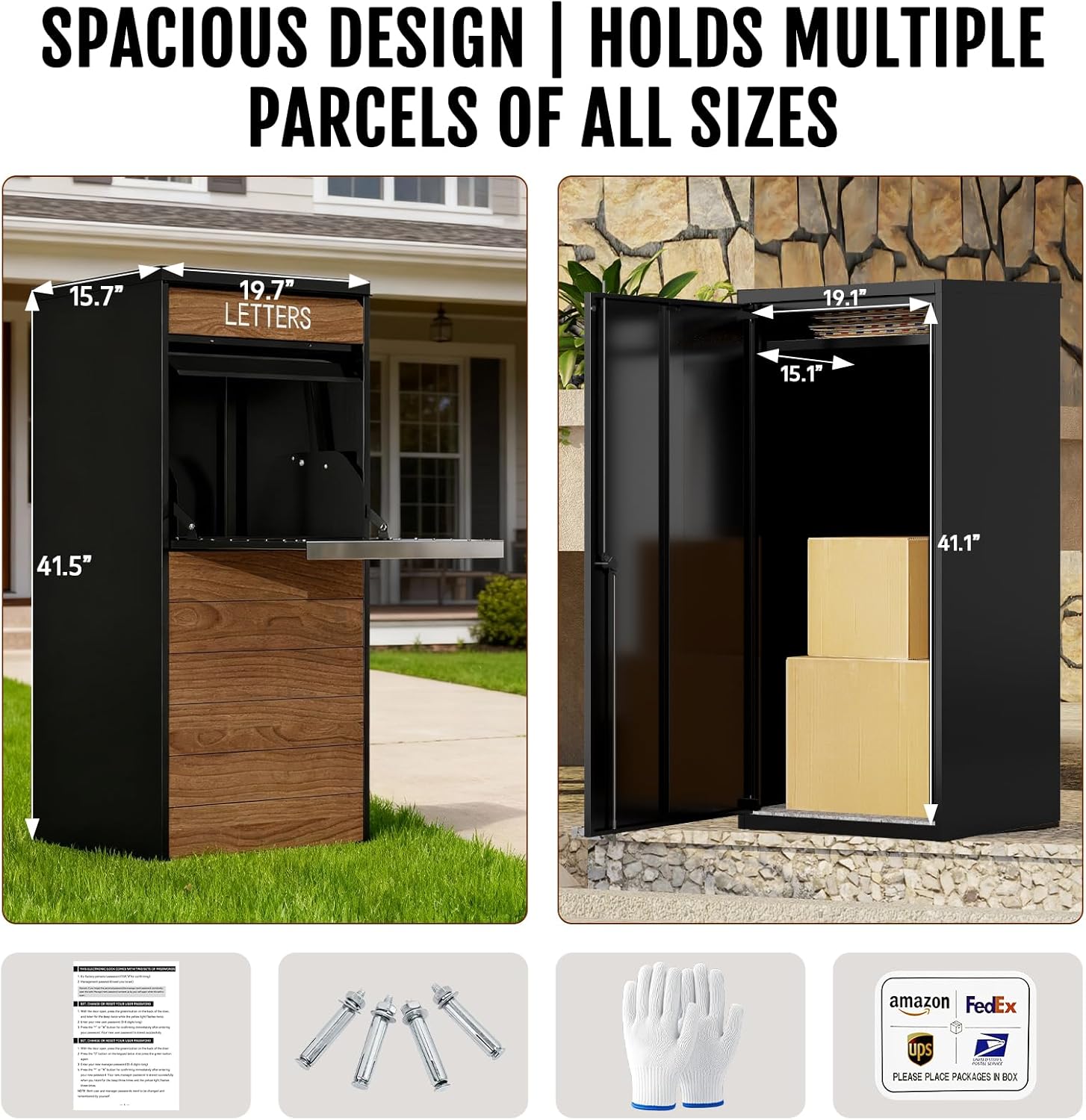 Package Delivery Box for Outside with Lock, 41.5" H Metal Parcel Drop Box with Anti-Theft Mail Slot & Security Baffle, Waterproof Outdoor Porch Mailbox with Delivery Sign - Image 2