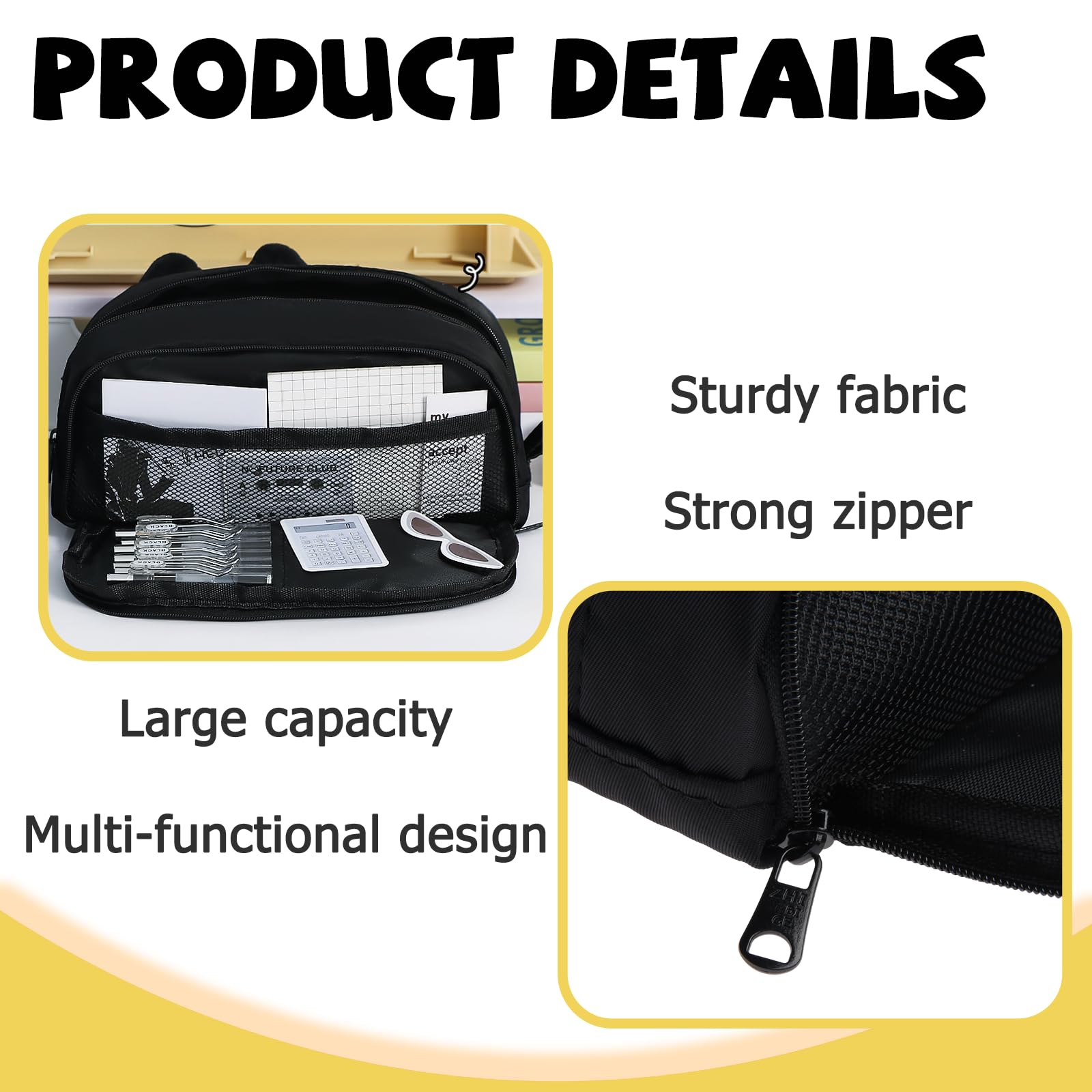 Rwoythk Large Capacity Pencil Case Black Color, Cat Pen Bags Pencil Pouch Organizer - Image 3