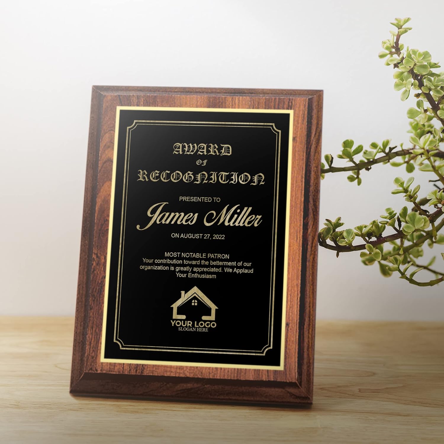 Personalized Cherry Finish Plaque 5 x 7 |Frame Design | Custom Employee Award with Engraving Included | Employee of The Year Award | Awards for Teachers, Retirement, Employee Appreciation
