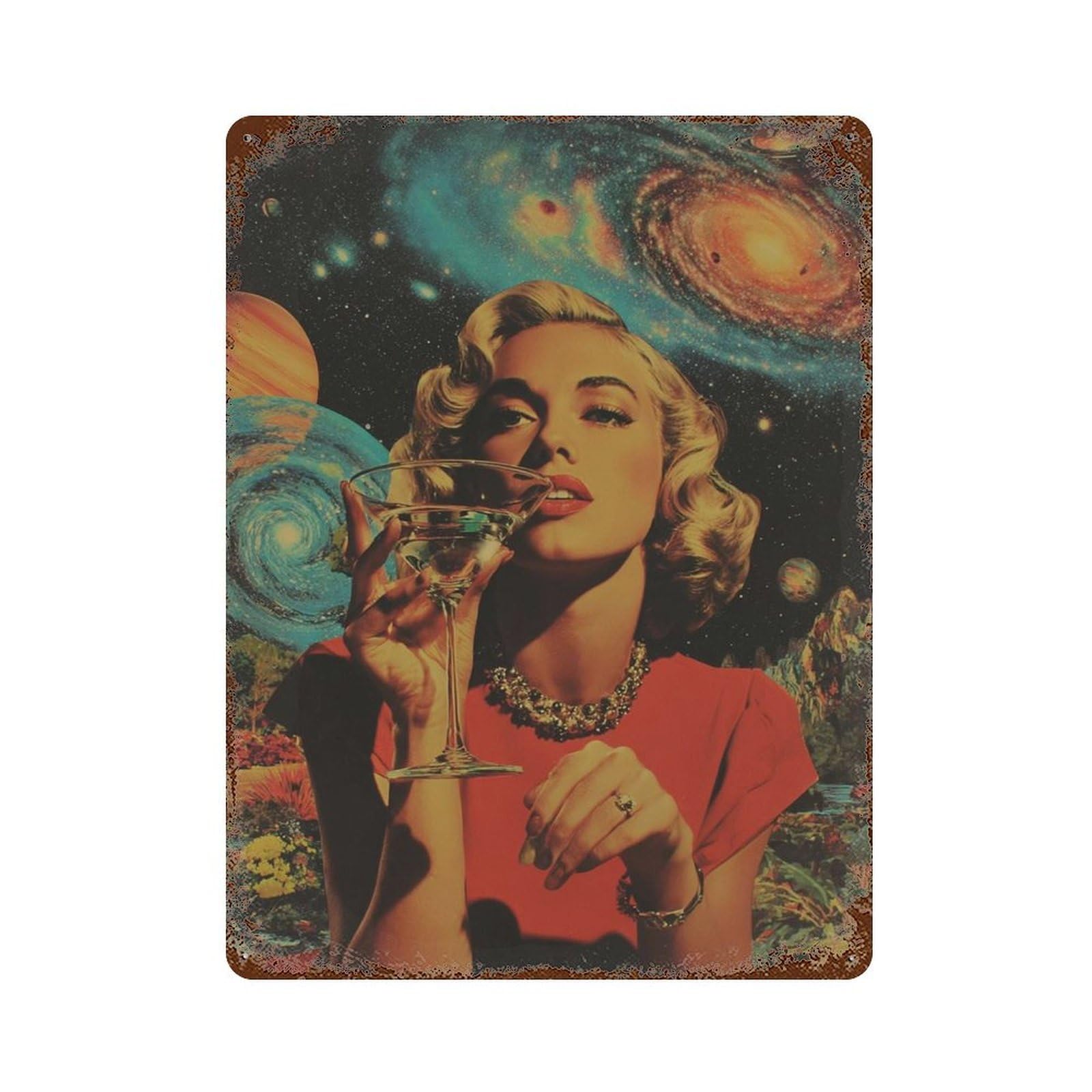 xiaoxiaoshen Retro Space Woman Cosmic Cocktail Surreal Wall Decor Art Metal Tin Poster Modern Home Decor Art Home Bar Shop Decorations Vintage Sign 40x30cm