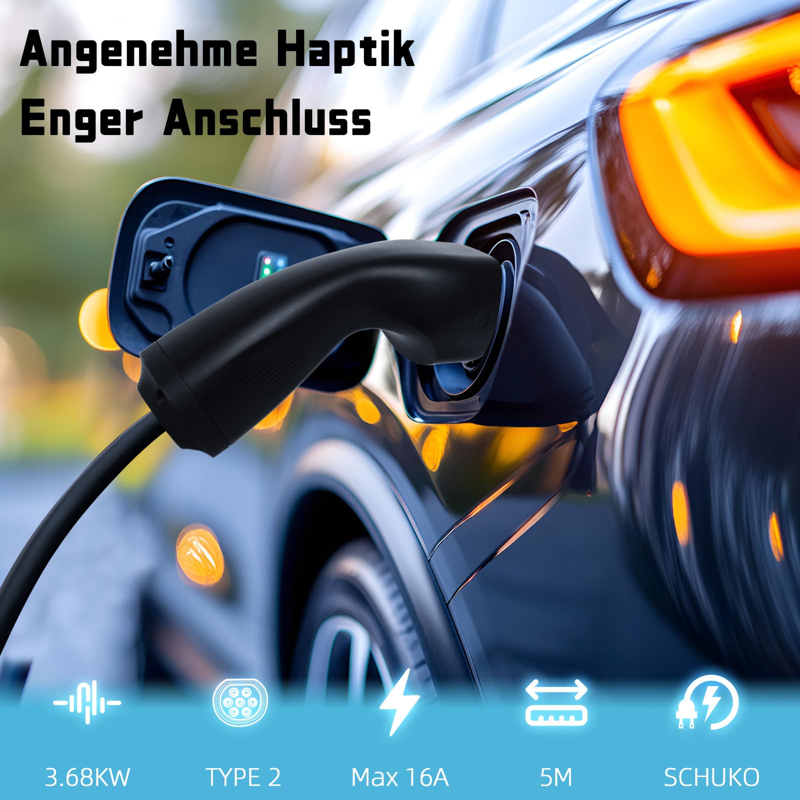 EV Ladegerät Typ 2 Schuko Stecker 8/10/16Amp Einstellbare Strom, 6M TPU Ladekabel Tragbare EV Autos Ladestation 3.68KW Wallbox für alle Elektrofahrzeuge & Plug-in-Hybrid-Autos