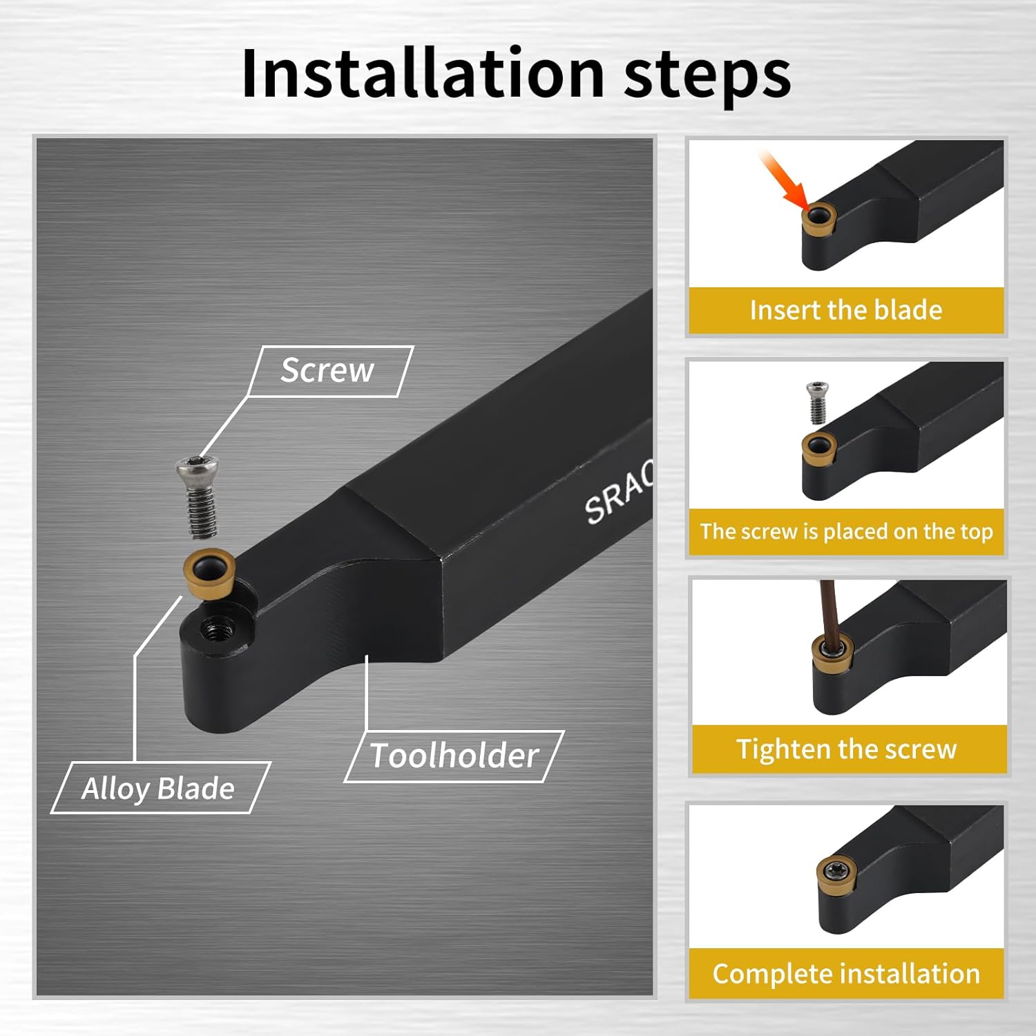 1/2"12mm Indexable Lathe Turning Tool12Pcs Kit- 2Pcs Metal Lathe Tools Holder Set with 10Pcs Round Carbide Insert Turning Inserts for Turning Grooving Boring Threading Cutting