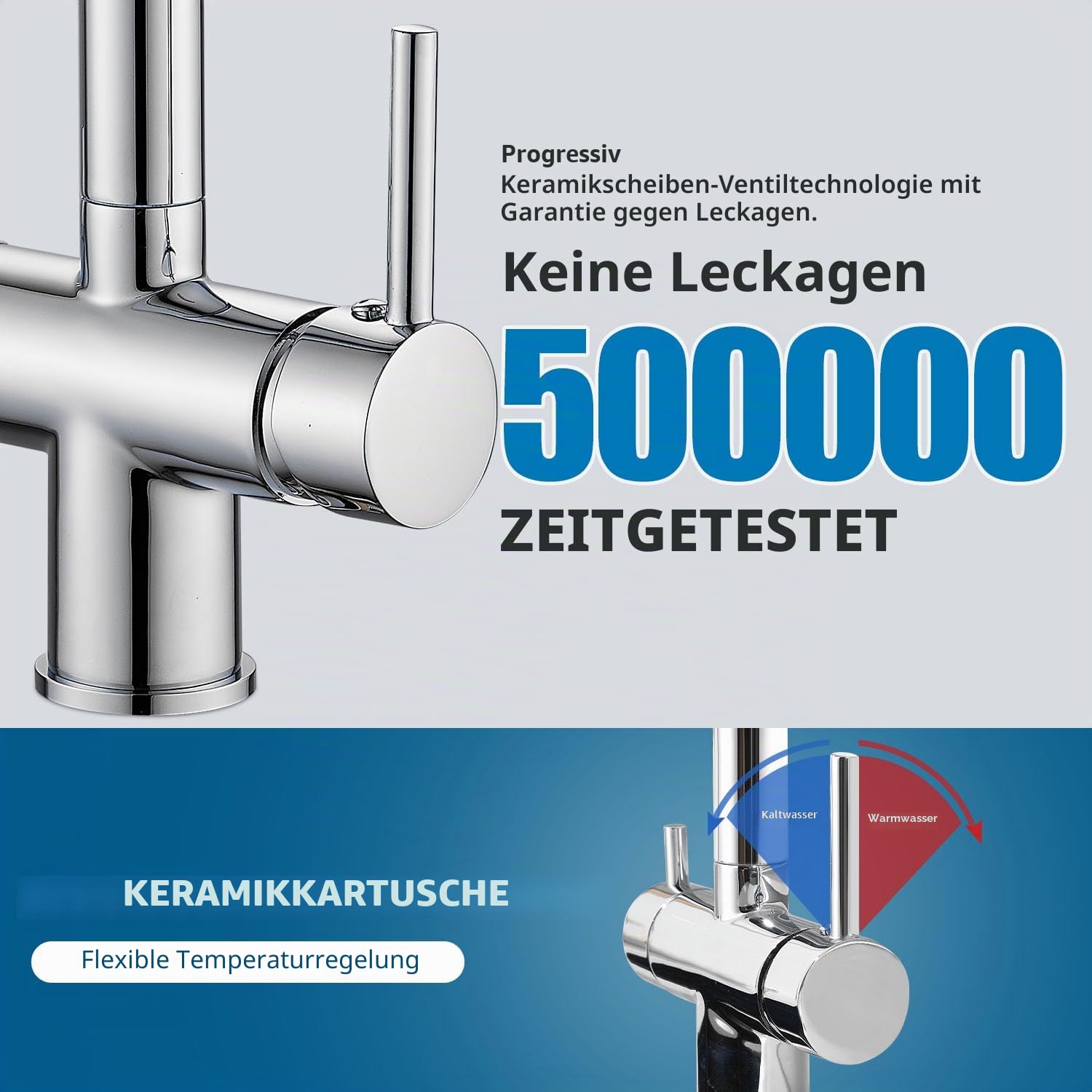 3-Wege-Küchenarmatur, 360° drehbarer Wasserhahn, Mischbatterie für Spüle mit flexiblem Auslauf, Wasserhahn für Küchenspüle für kaltes und warmes Wasser und Filter
