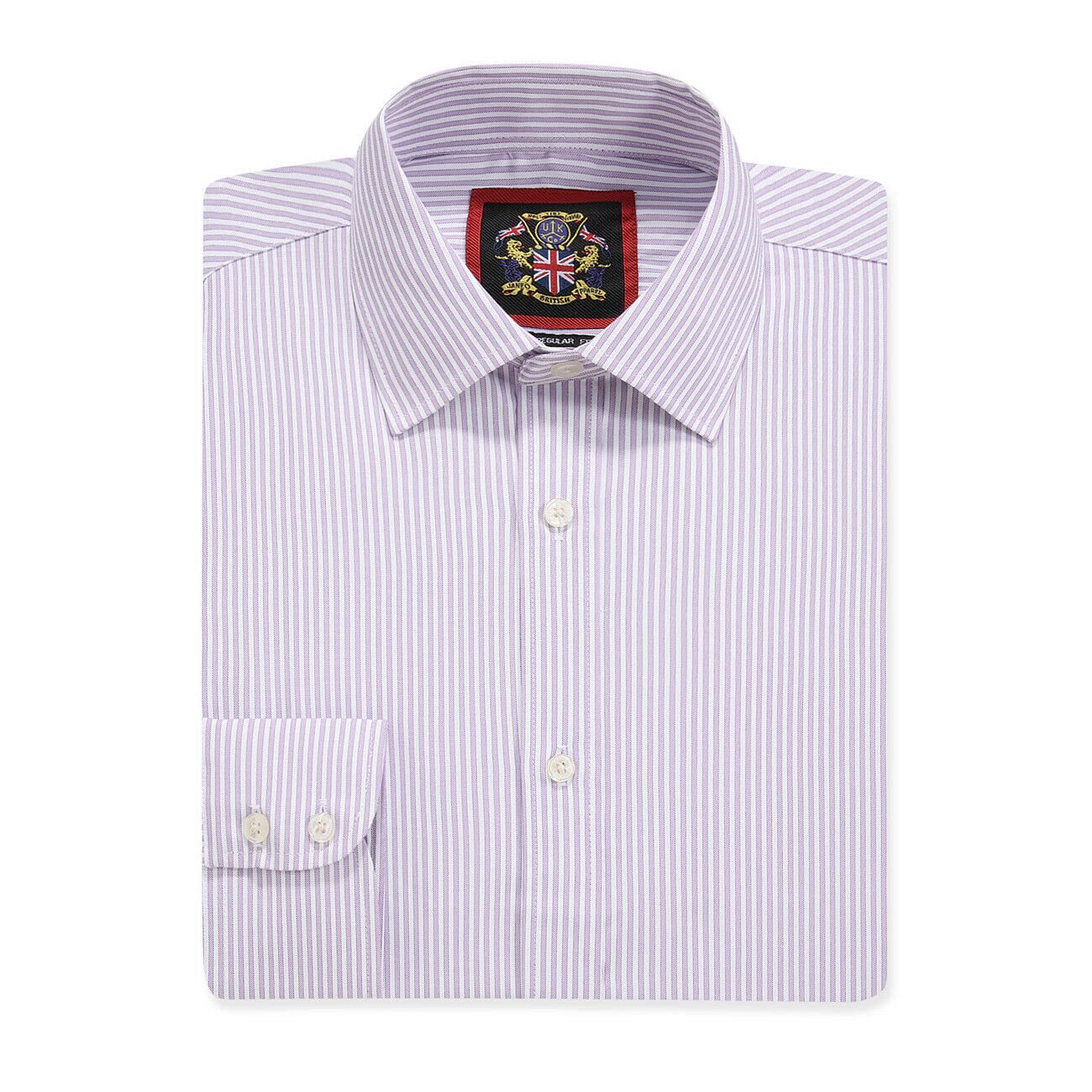 Janeo British Apparel Nos Tibi Serviat Uk Co Men's Lavender (Classic Formal) Single Cuff Windsor Fine Stripe Formal Dress Shirts, Regular Fit, Stripe Pattern, Traditional Tailoring, Easy Care Fabric By Janeo British Apparel. (Lavender, 16.5 In, Single Cuff)