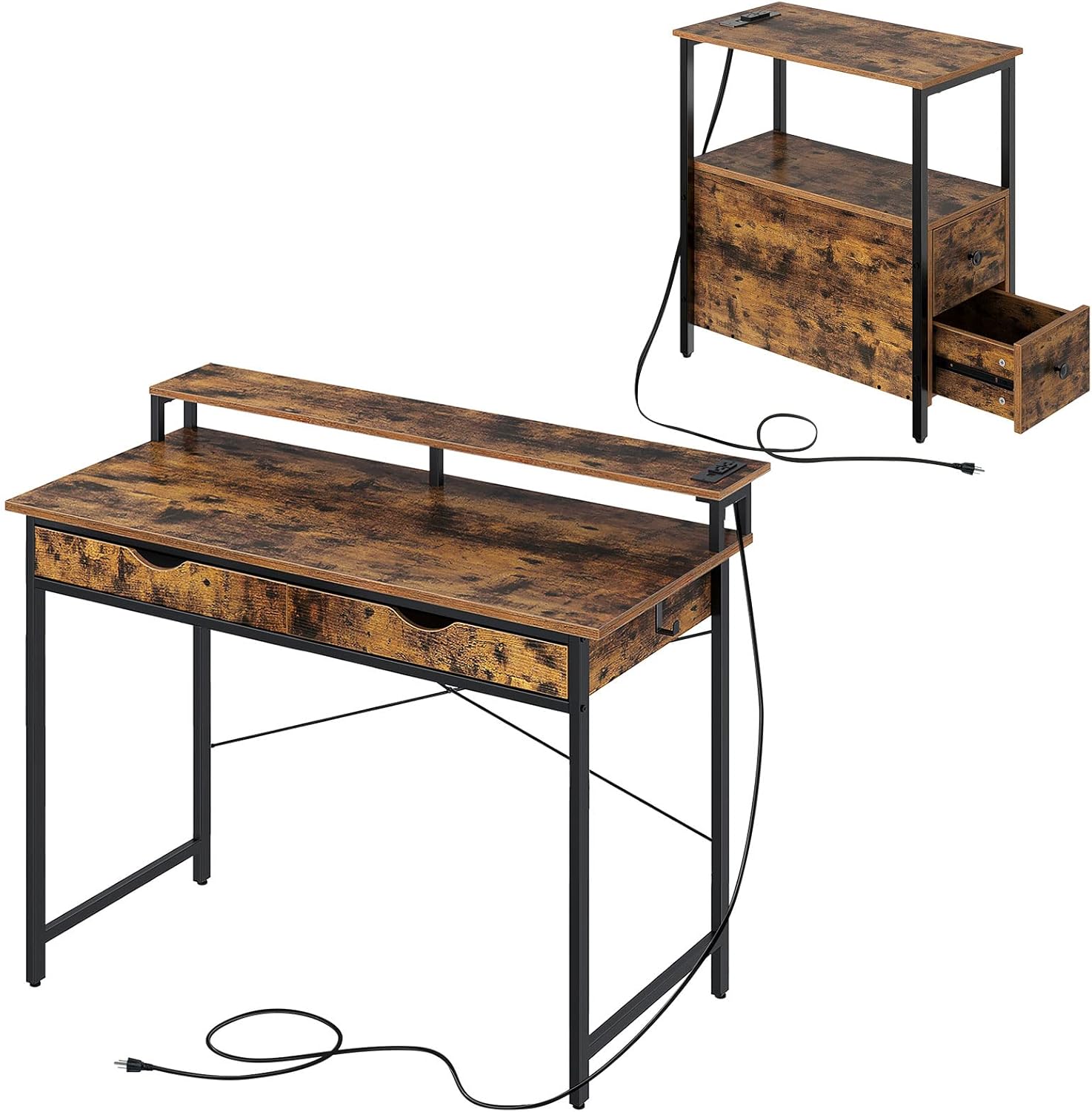 Rolanstar Computer Desk with 2 Drawers and Power Outlet