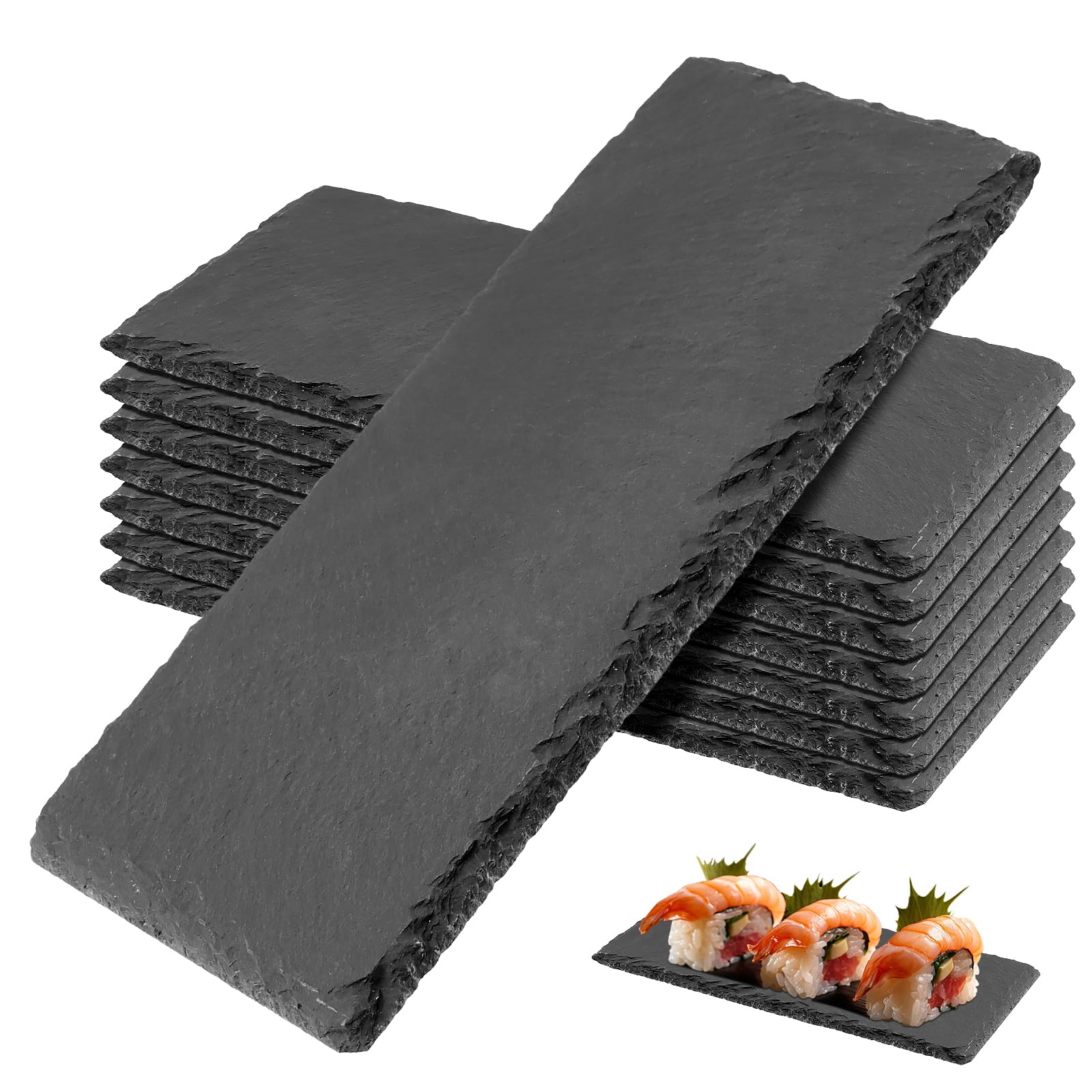 PINGEUI 8 Pack Black Slate Board, Rectangle Slate Cheese Board, Individual Stone Plates for Coffee Table, Wooden Table, Home Decor, Bar