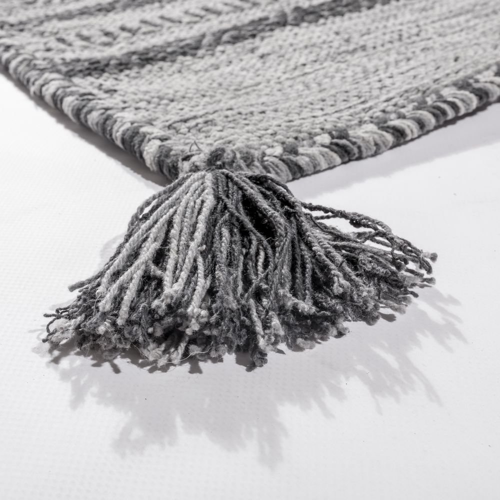 Paco Home Wohnzimmer Natur Teppich m. Fransen, Handgewebter Muster Kelim, 100% Baumwolle, Grösse:240x340 cm, Farbe:Grau