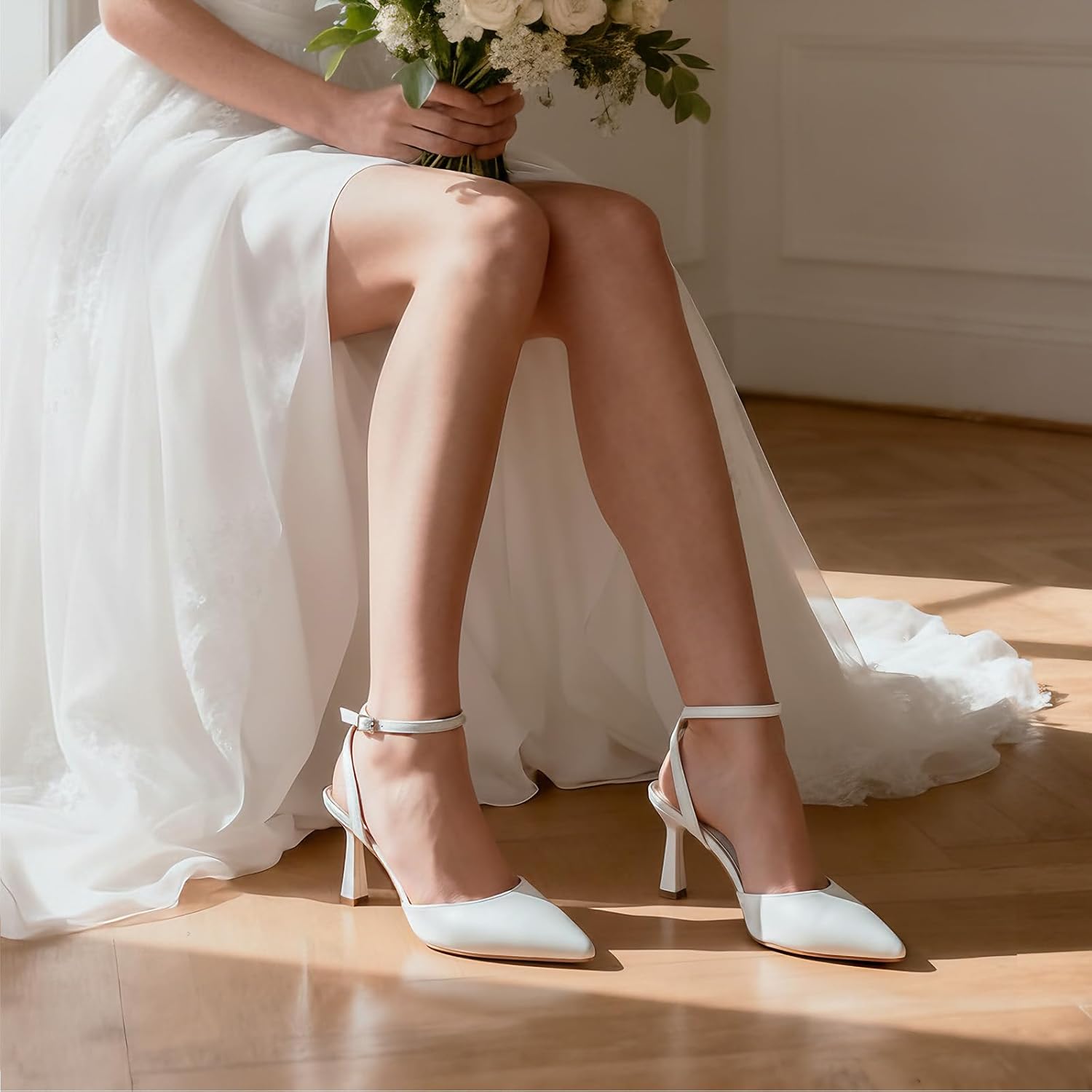 Athlefit Women's Closed Pointed Toe 3 Inch High Heels Ankle Strap Stiletto Heel Wedding Party Dress Pumps Shoes - Image 3