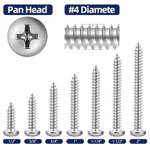 Miniatura 3 de Tornillos autorroscantes Phillips #8 x 12" con cabeza de cacerola para madera, acero inoxidable 304 18-8, paquete de 100