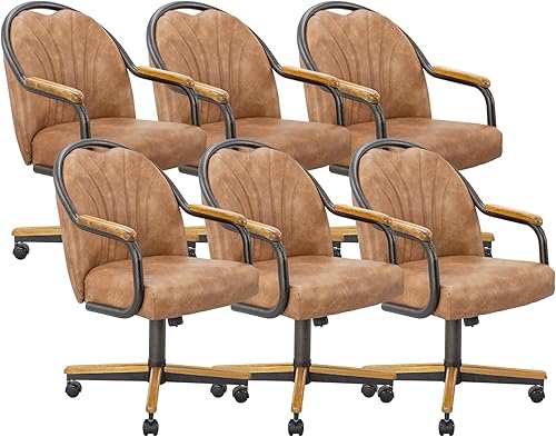 Miniatura 47 de Chromcraft Juego de 4 sillas de comedor de cocina, giratorias, sillas de comedor, sillas tapizadas de espuma viscoelástica con ruedas giratorias