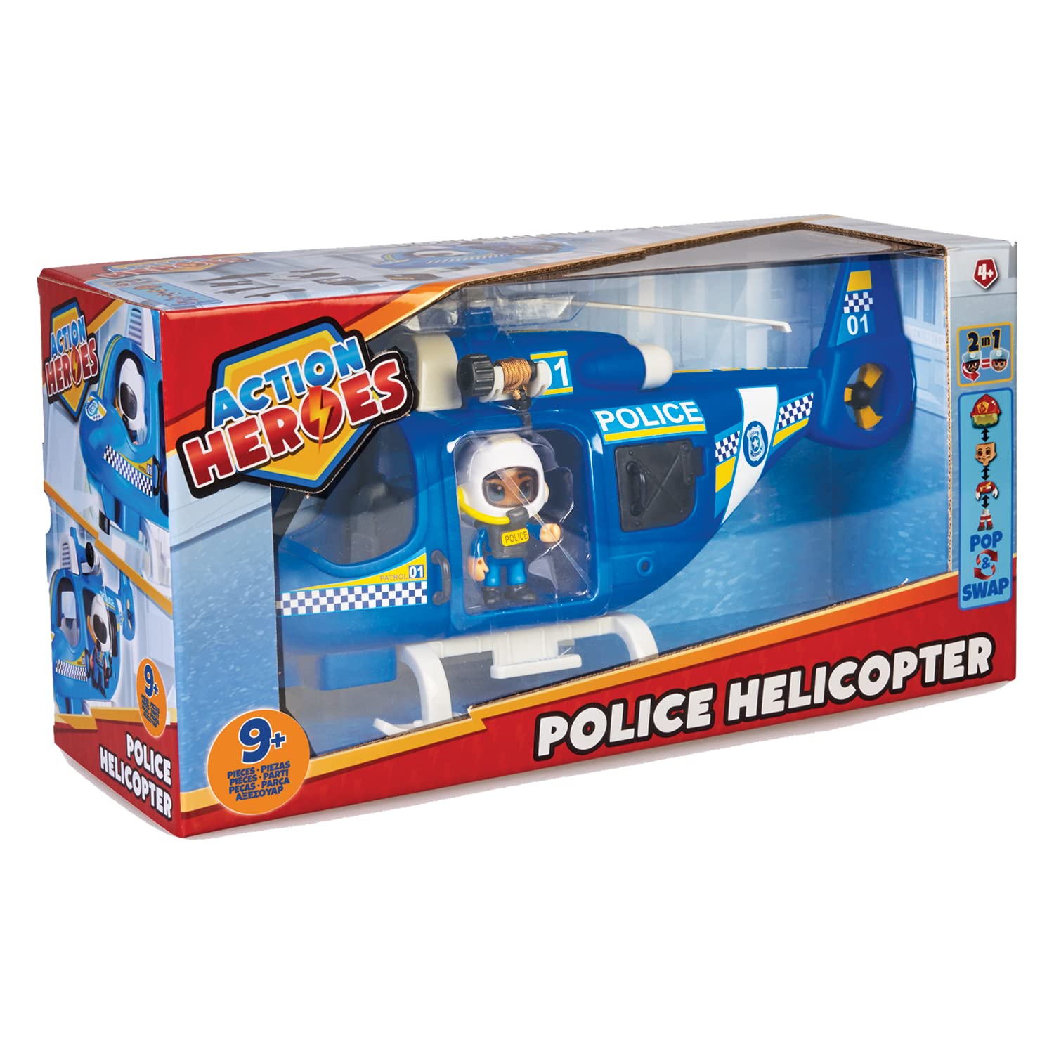 Action Heroes Hélicoptère de Police - Véhicule et Figurines pour Les Enfants à partir de 4 Ans