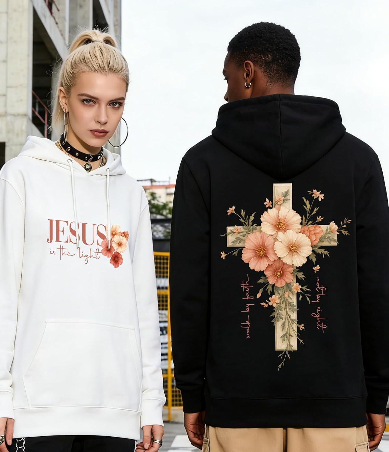 Faith Cross Christian Hoodies For Women With Floral Cross, Womens Graphic Sweatshirt Long Sleeve Shirt - Image 2