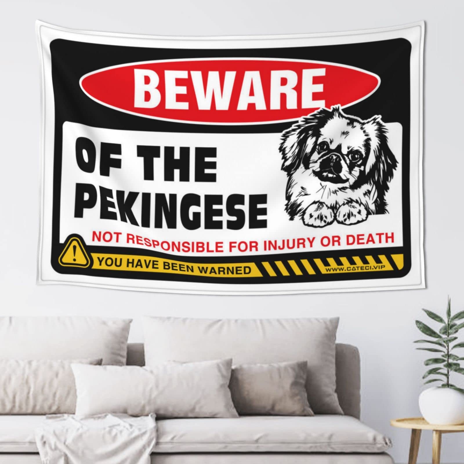 PRAVOXI Home Bar Decor Beware Of Pekingese Tapestry Funny Home Decor Man Cave Decor And Accessories(75X100CM)