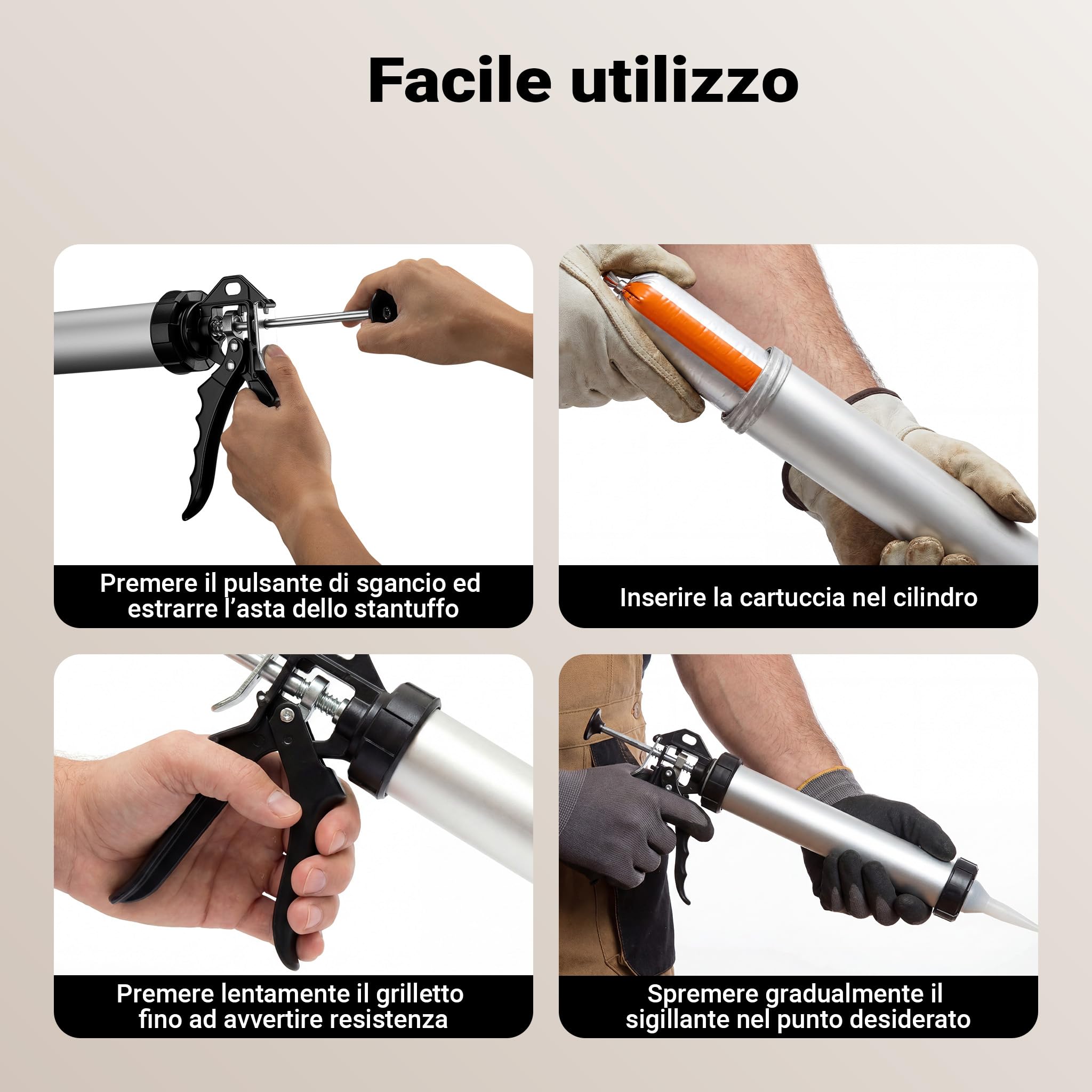 Pistola per silicone in alluminio 600 ml per cartucce da 380 mm (15")