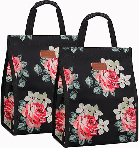 Miniatura 7 de Bolsas de almuerzo para mujer, aisladas, reutilizables, con bolsillo interno, bolsa de almuerzo para el trabajo (rosa)