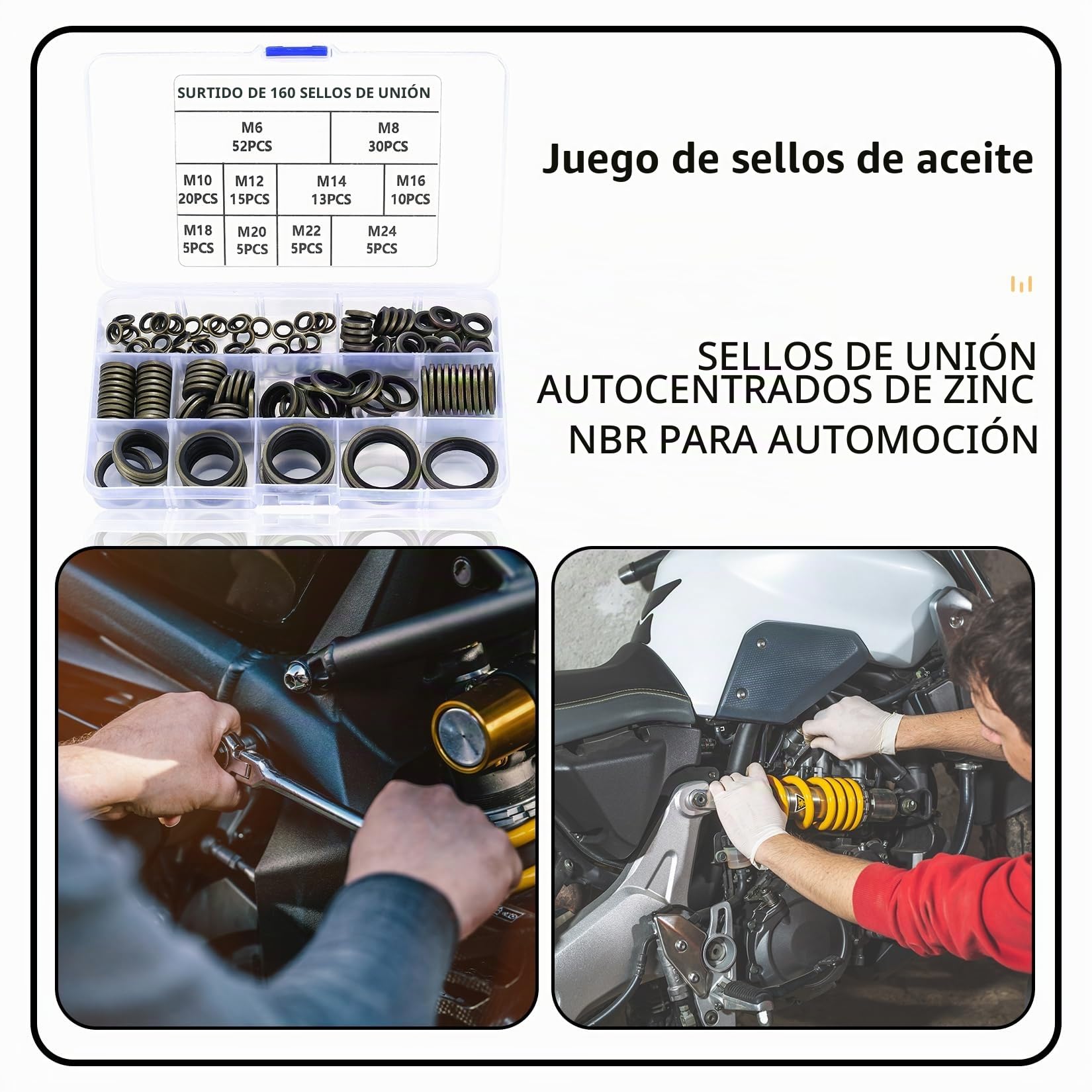 Junta de Tapón de Drenaje 160 Piezas Arandela de Presión de Goma Metal M6-M24 Arandelas de Aceite de Motor Hidráulica