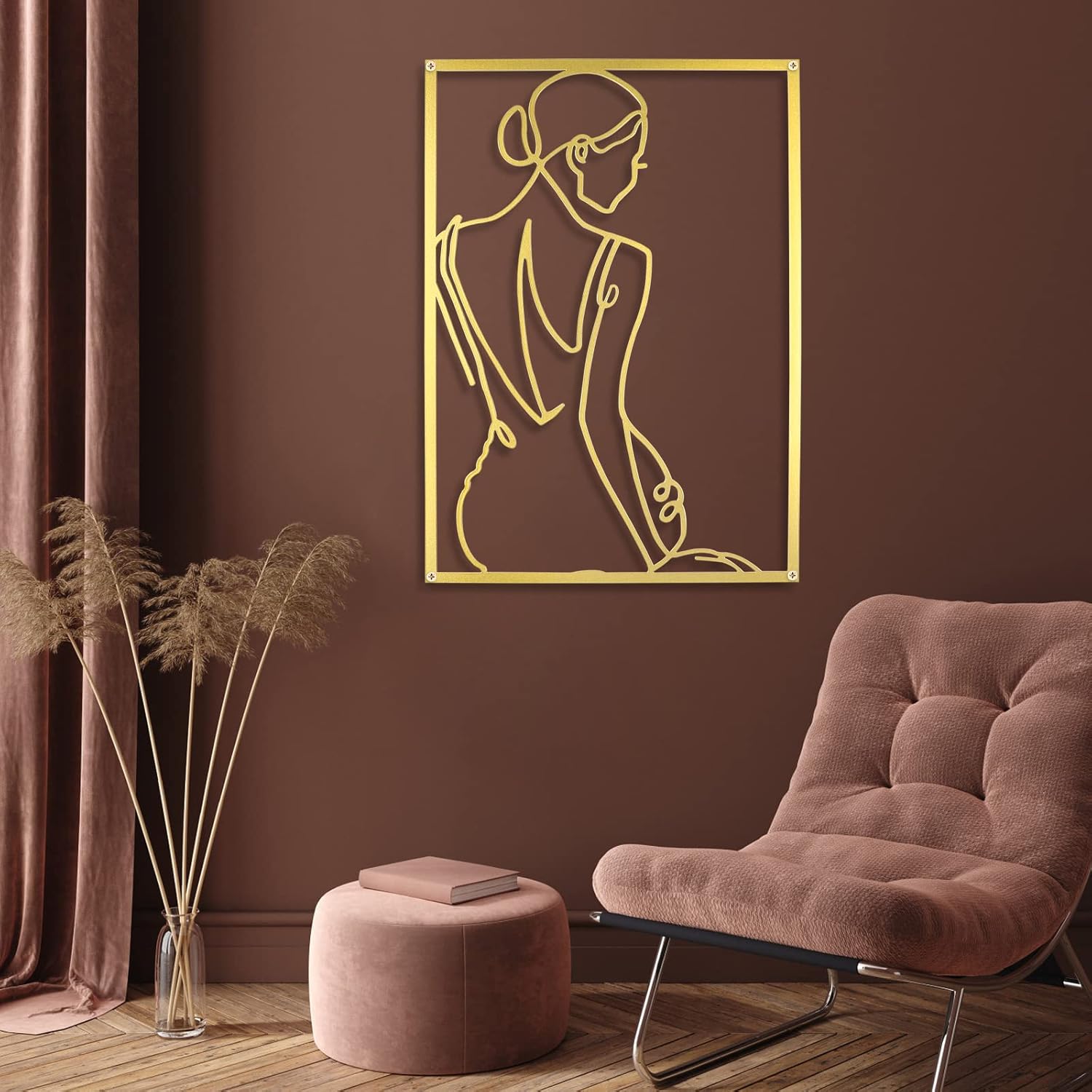 Holylove Metal Wall Art 0.12" Thicker Minimalist Abstract Wall Hanging Sculptures Gold Wall Decor for Living Room Bedroom : Home & Kitchen