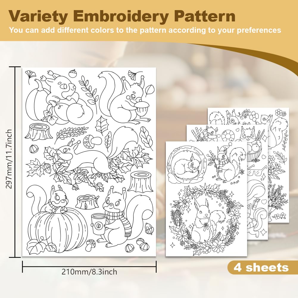 DOODLREAM 20Pcs Squirrel Water Soluble Hand Sewing Stabilizers, 8.3