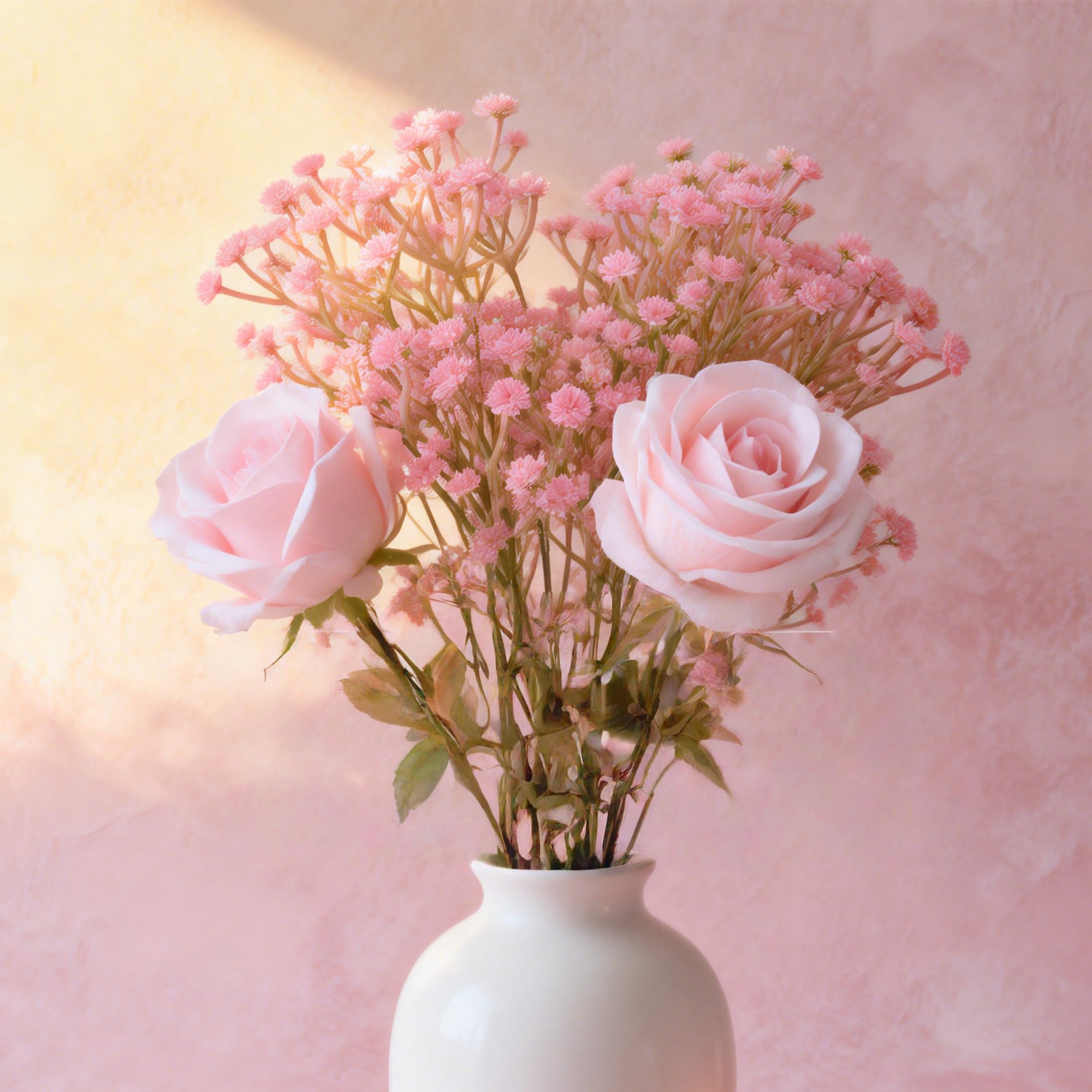 Minwegi Pink 12 Pack Artificial Flowers Light Gypsophila With 2 Roses - 30Cm Fake Flowers For Vase, Wedding Decoration, Valentine's Day Gift, Home Decor (Light )