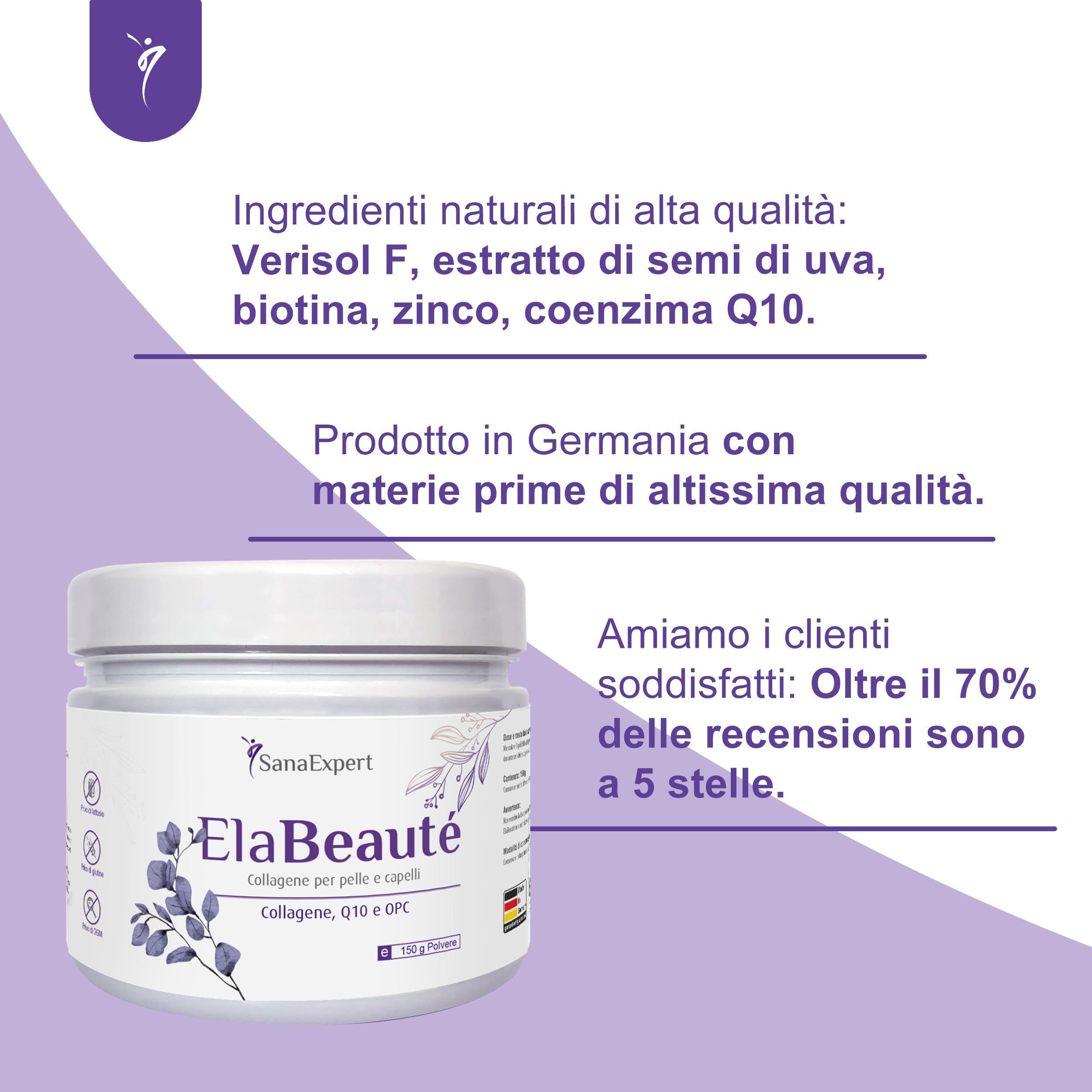 SanaExpert Beauty & Antiossidanti Bundle – ElaBeauté Collagene Verisol® 150g + Acai Berry 120 Capsule – Con Q10, Biotina e Estratto di Açaí – Prodotto in Germania