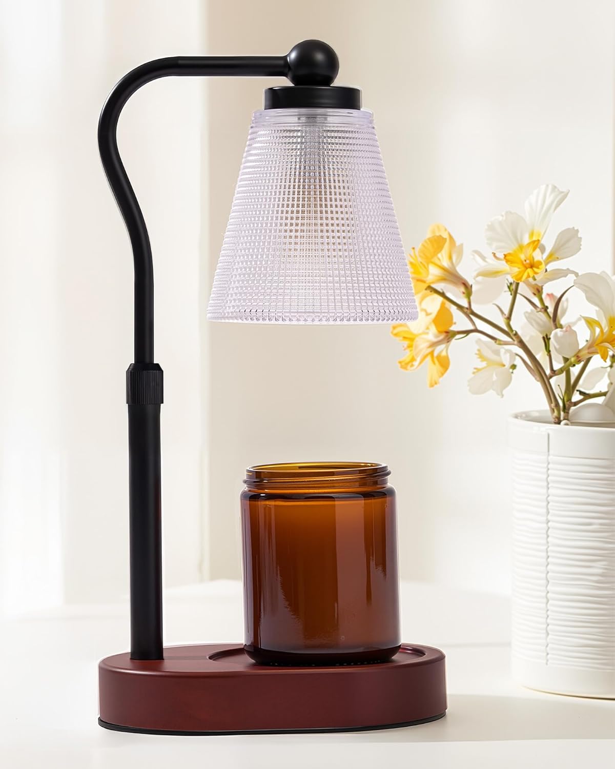 Candle Warmer Lamp with Timer, Dimmer, Adjustable Height, 2 Replacement Bulbs, Electric Candle Warmer for Jar Candles, Decorative Candle Lamps (Gold)