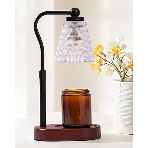 Candle Warmer Lamp with Timer, Dimmer, Adjustable Height, 2 Replacement Bulbs, Electric Candle Warmer for Jar Candles, Decorative Candle Lamps (Clear)