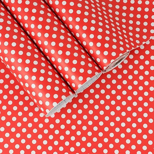 Papel de contacto rojo y blanco papel tapiz de lunares para despegar y pegar 177 x 117 pulgadas decorativo autoadhesivo con lunares para encimeras