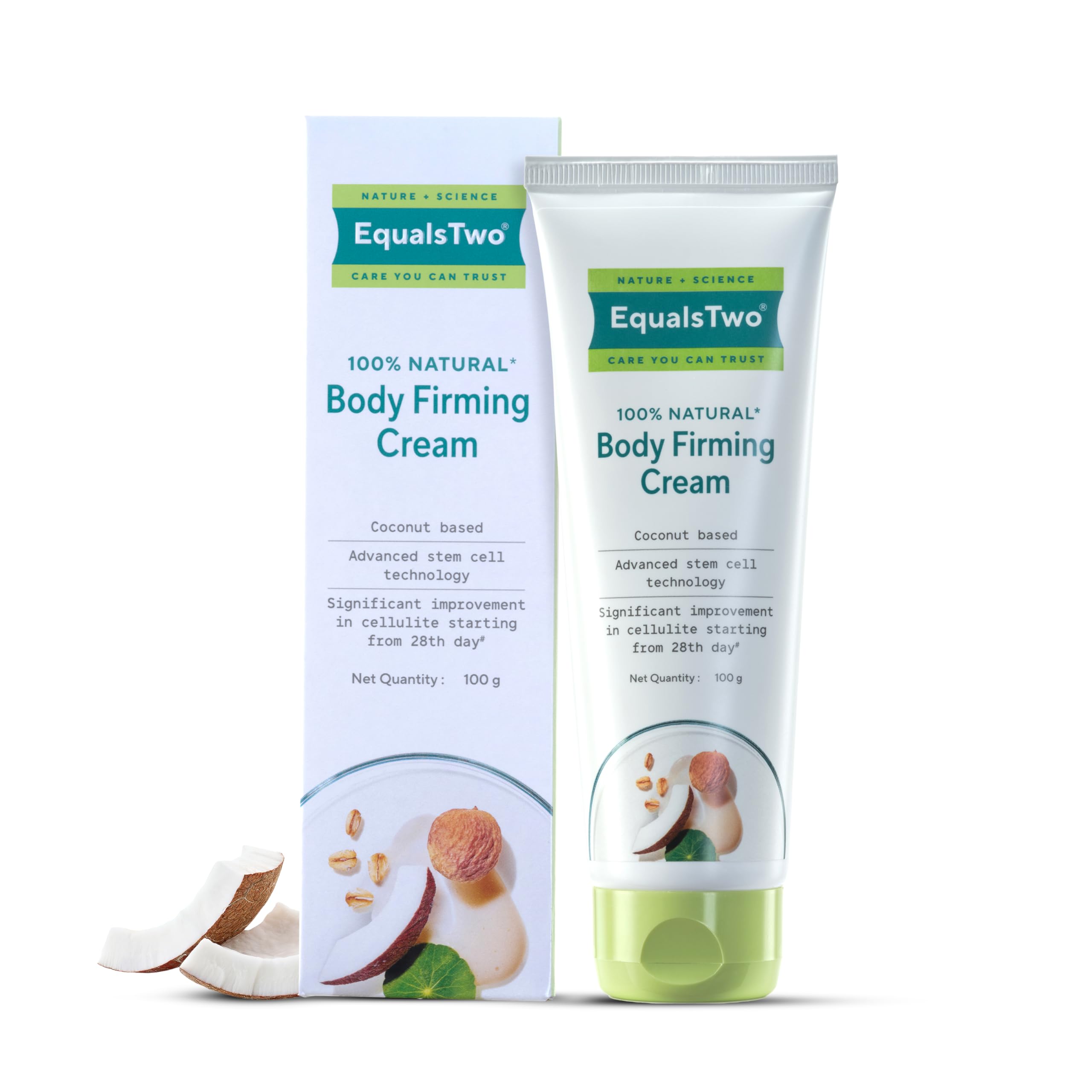 EQUALSTWO by Zydus Body Firming Cream, Anti-Cellulite Cream for Skin Tightening & Elasticity, Enriched with Vitamin C, Shea Butter, Logan Fruit, & Lotus Flower Extract, PH 5.5, Dermatologically Tested, 100ml