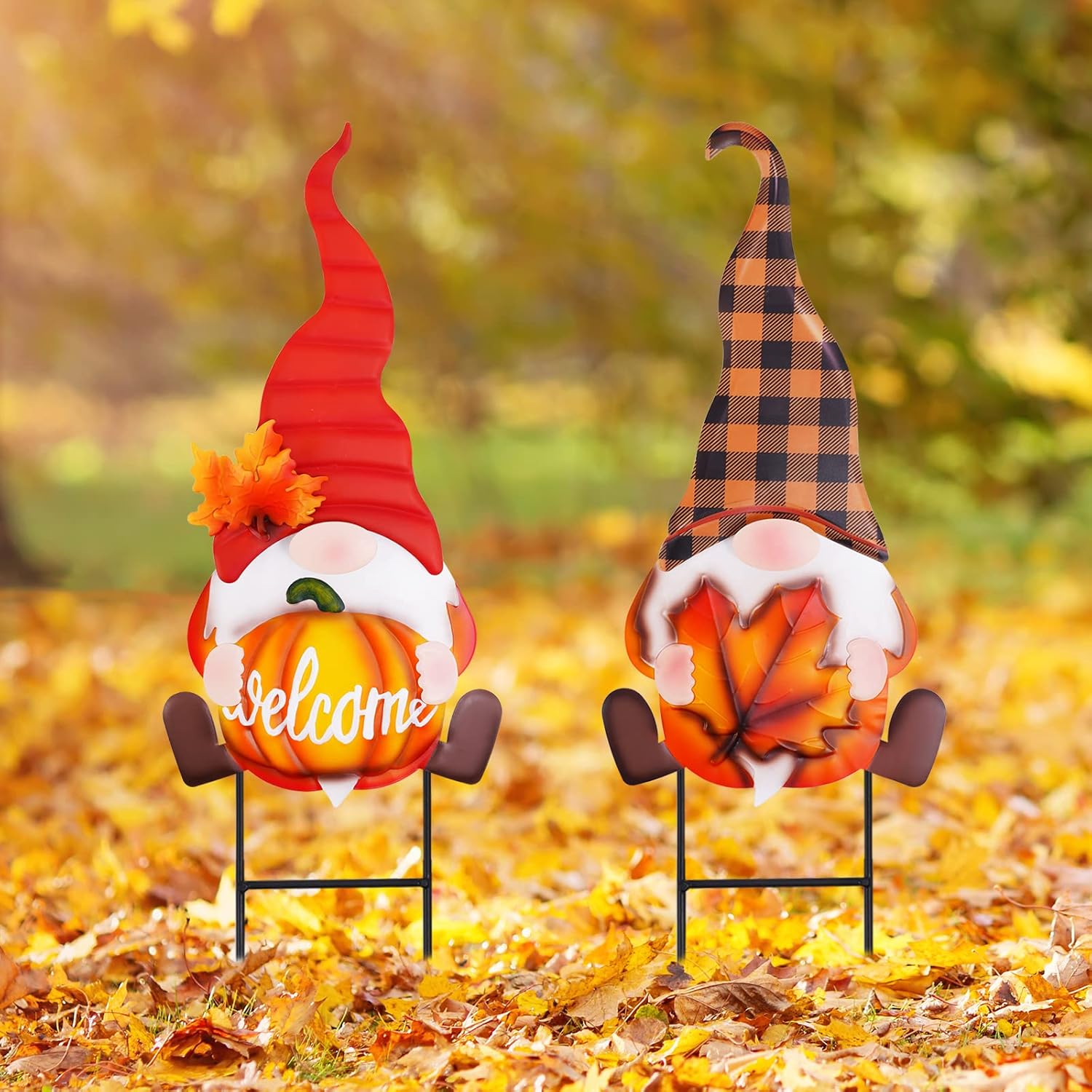 Whaline 2 Pack Thanksgiving Gnomes Garden Stakes 3D Gnome