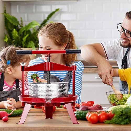 Miniatura 7 de Prensa manual de vino de frutas de 1.32 galones5L con mango en T, prensa de frutas y vino de acero inoxidable con estructura triangular para cocina