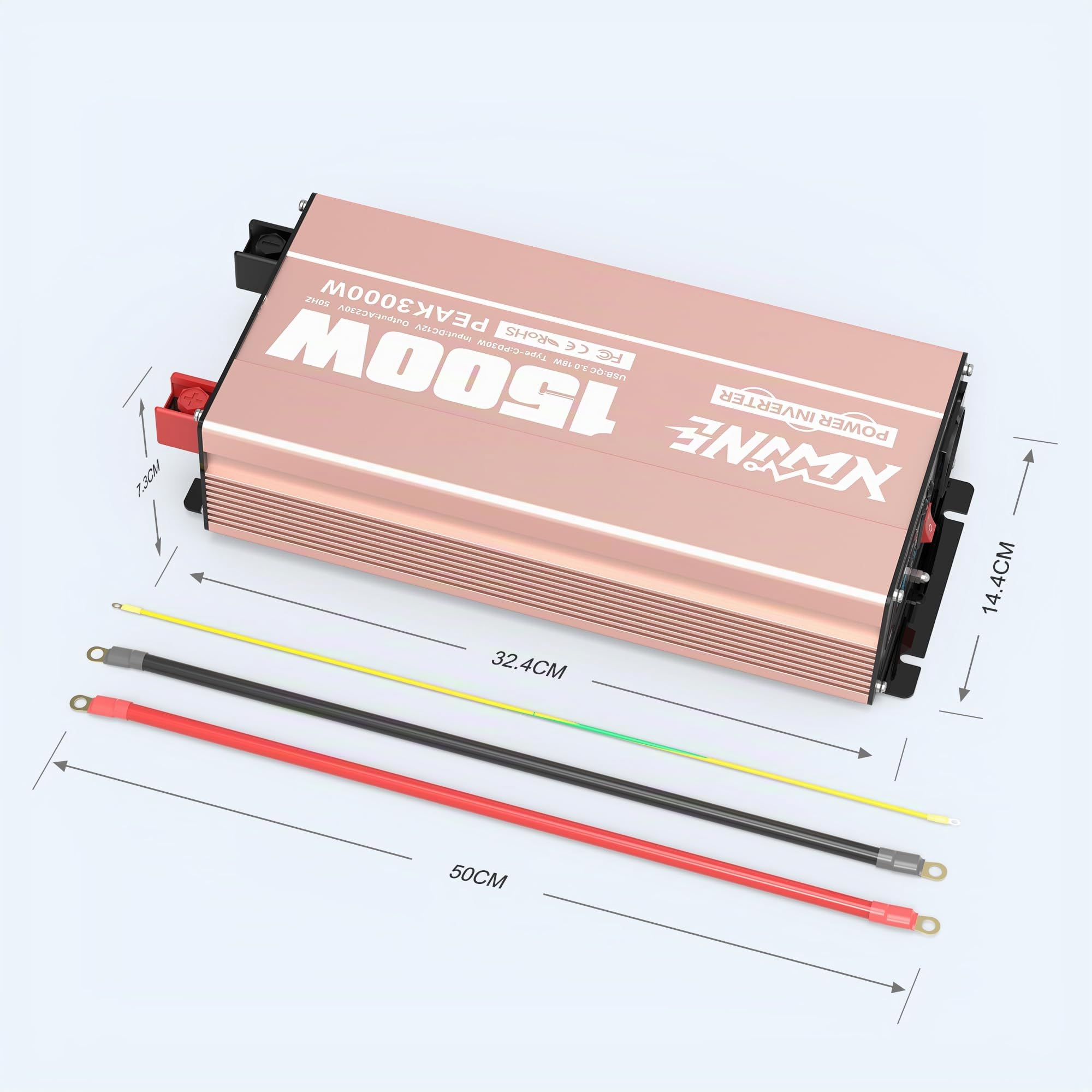 XWJNE Convertisseur de Tension Pur Sinus 1500W 12V à 220V, Onduleur pour Camping-Car, Camion, Bateau, Convertisseur de Tension avec Prise Secteur, Sorties USB-A et USB-C, Écran LCD, Télécommande