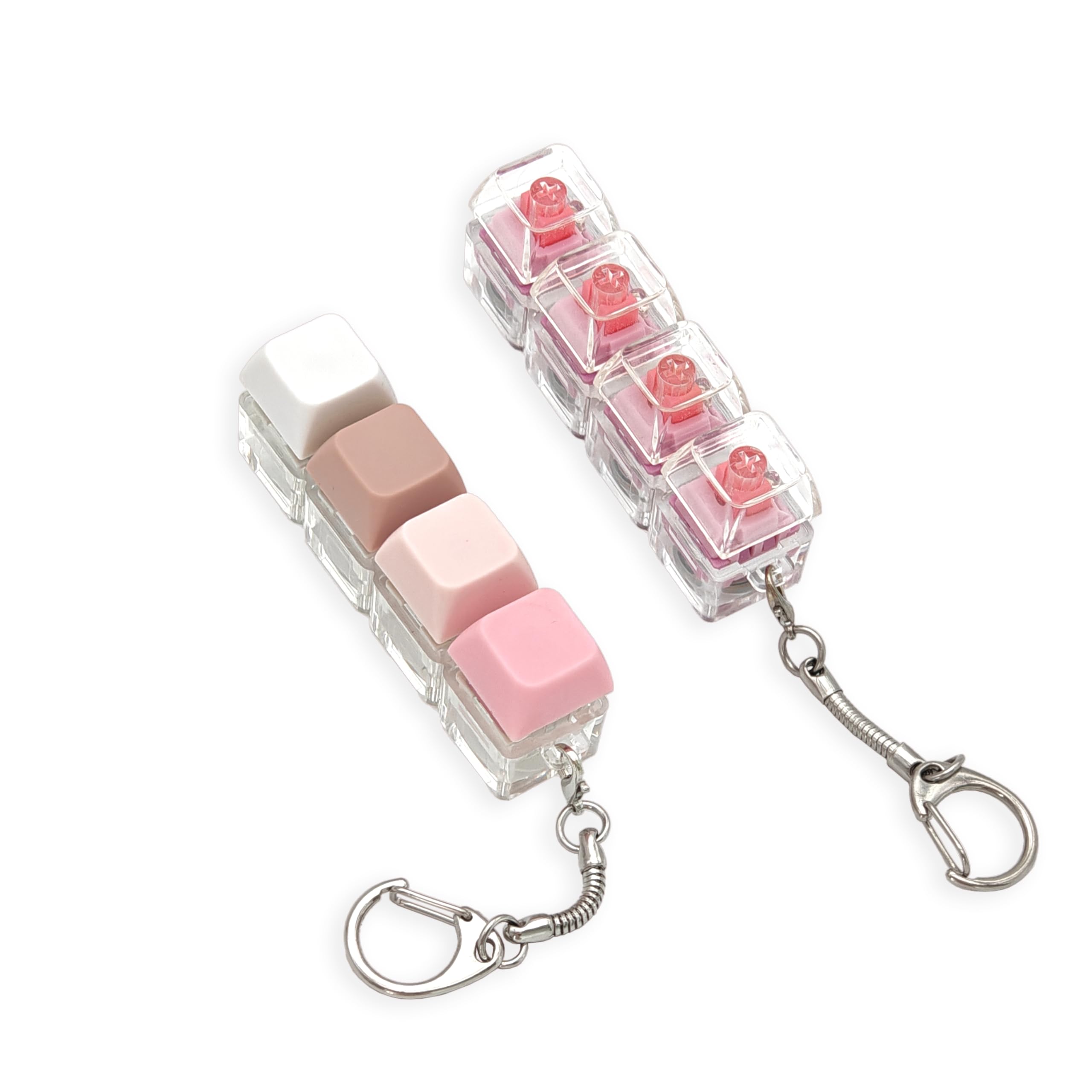 MSLSOZ 2 PCS Keyboard Fidget Toy, Mini 4 Keys Decompression Toys, Stress Relief Keychain with Smooth & Crisp Switch for Office, School, Home and Travel(Pink)