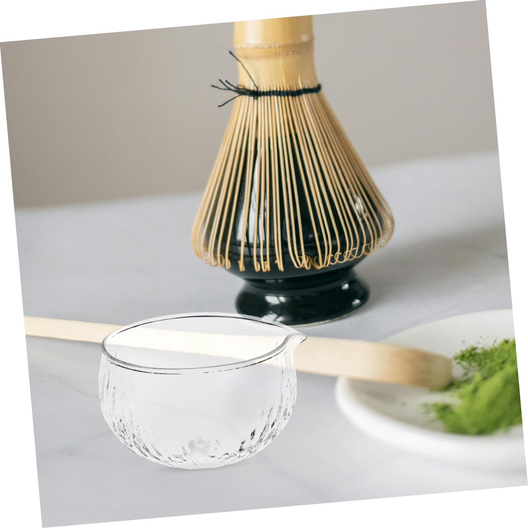 Unomor Japanese Tea Bowl with Spout Matcha Glass Classical Teacup for Daily Use