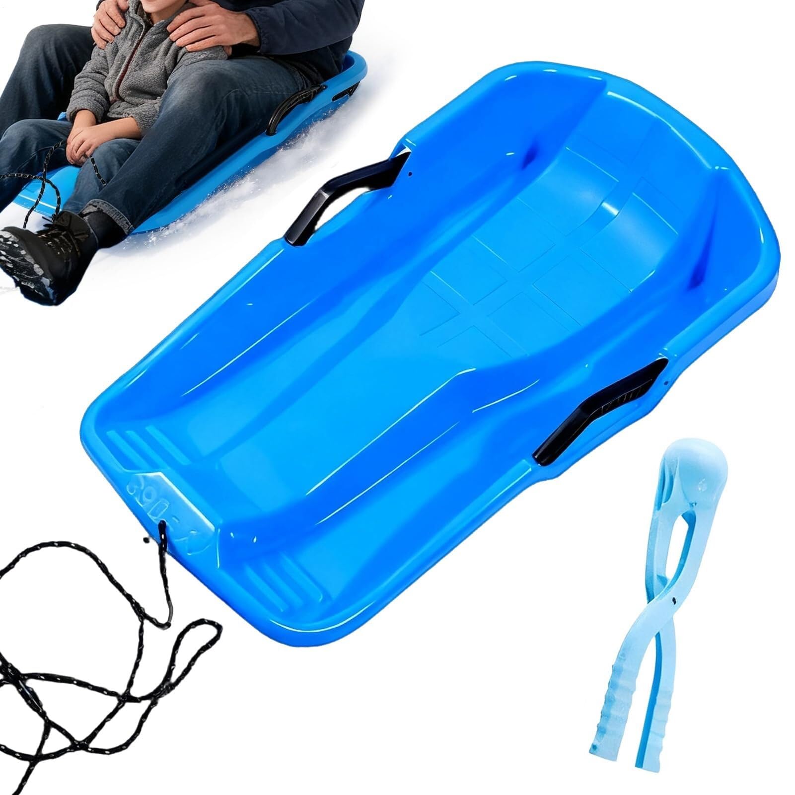 Slittino da neve per 2 persone, disco scorrevole leggero, tavola di | Slittino leggero con maniglia, stabile e veloce. Ideale per neve, erba o spiaggia. Divertimento sicuro.