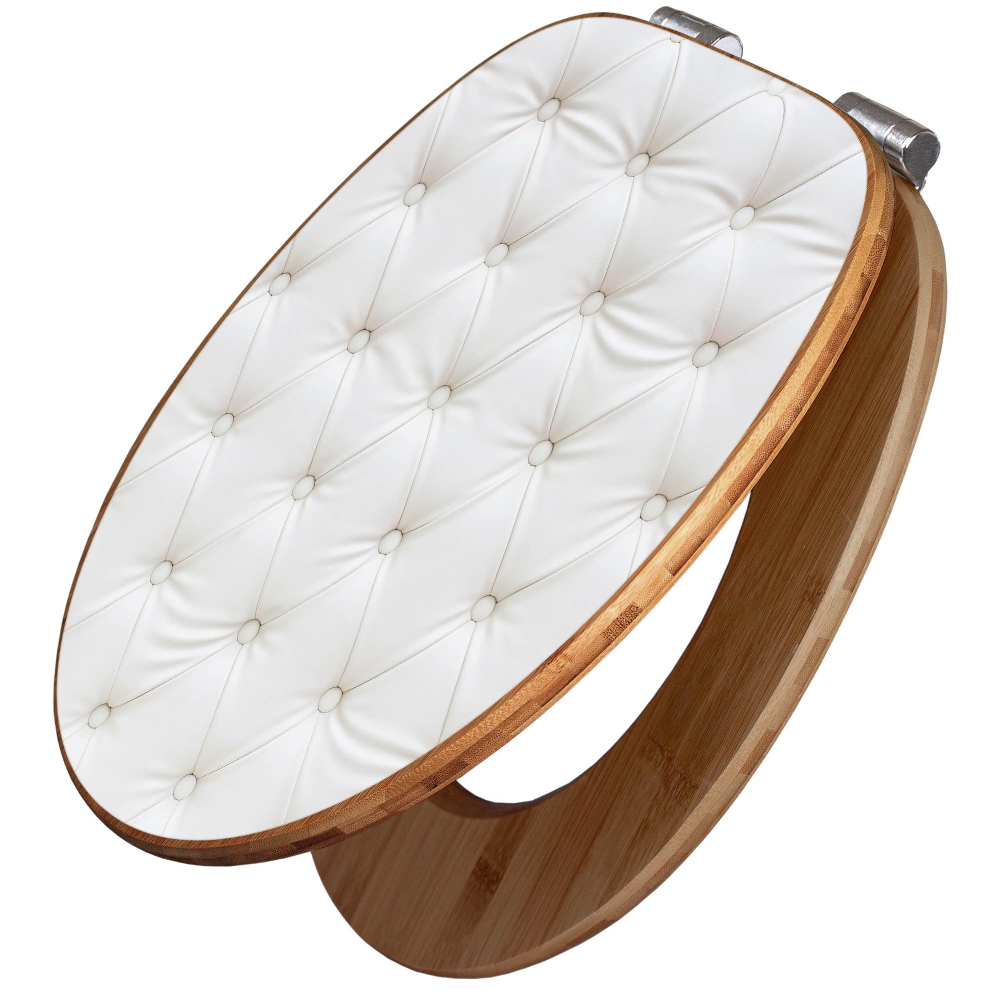 banjado Design WC Sitz Bambus Absenkautomatik 45,8x37,5cm - Toilettendeckel mit Absenkautomatik Holz - hochwertiger Bambus Klodeckel - WC-Sitz für gängigen Toiletten - Motiv Weißes Polster