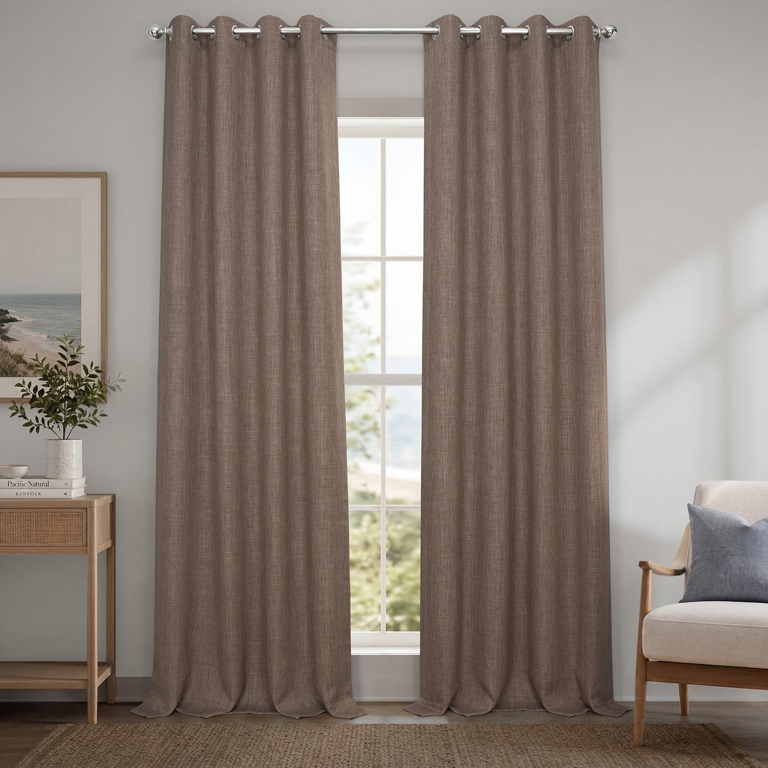 Grommet Faux Linen Curtains for Bedroom (1 Panel) - 50W X 108L, Dutch Cocoa