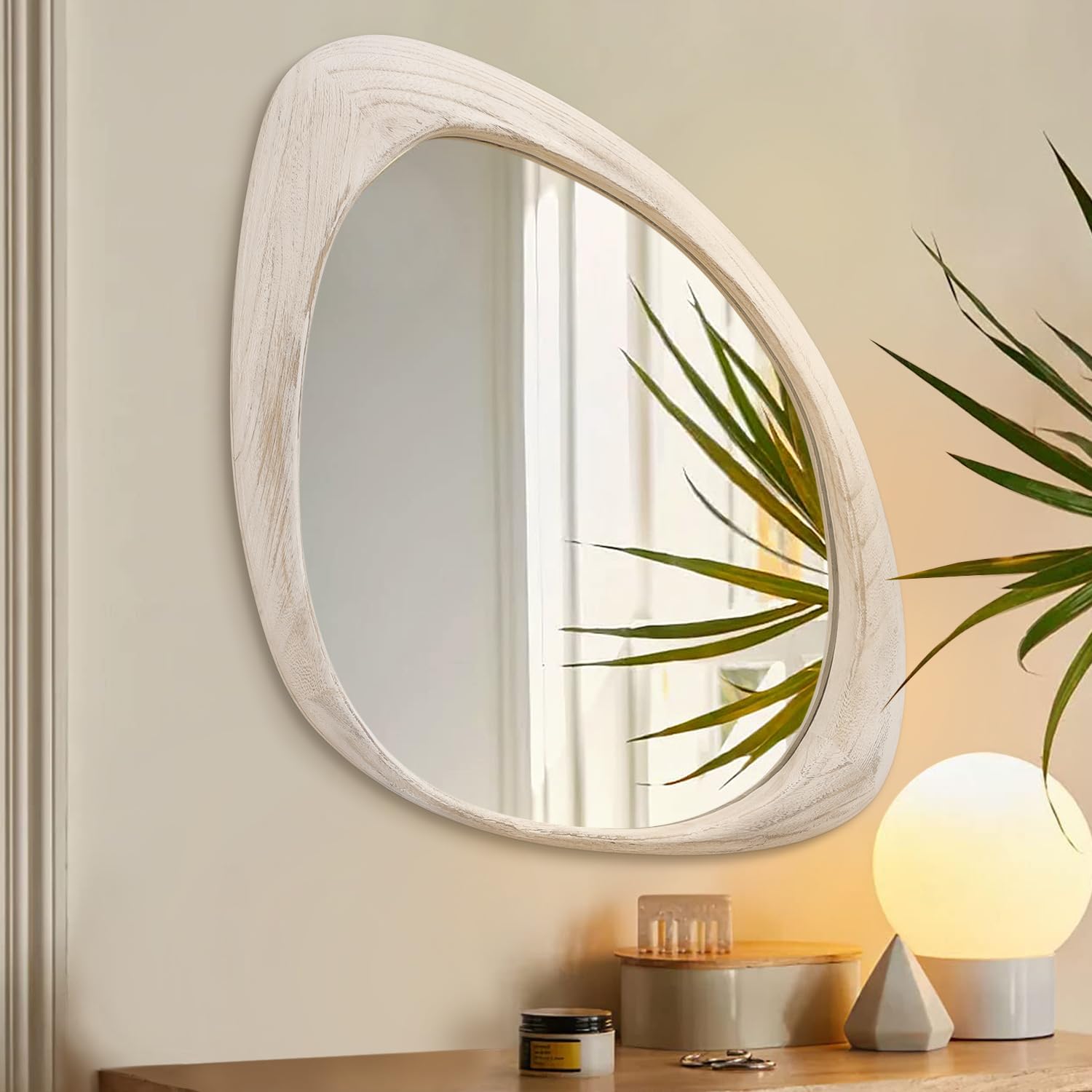 AAZZKANG Irregular Wooden Wall Mirror Large 70L x 50W cm Asymmetrical Minimalist Decorative Mirrors for Bedroom Living Room Entryway
