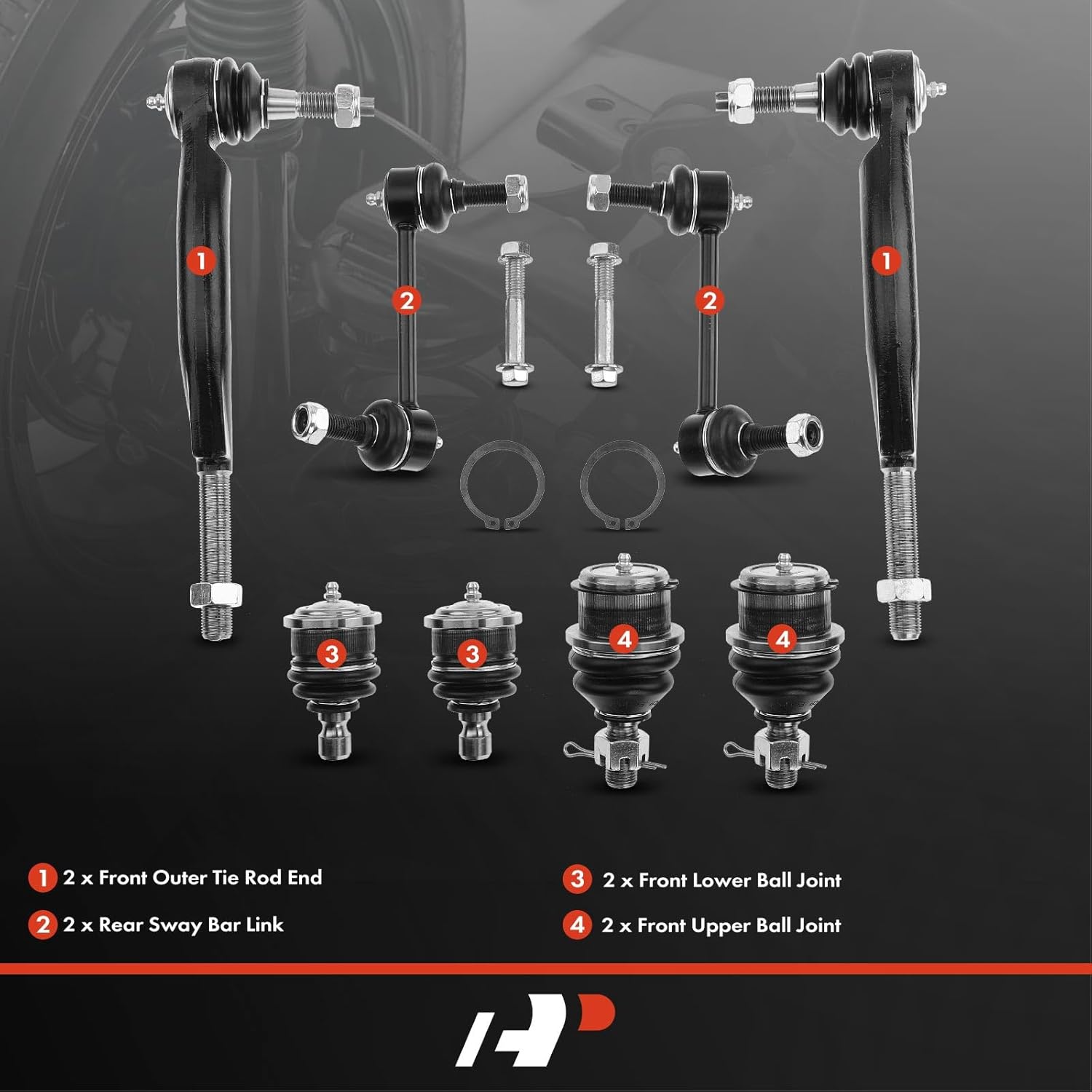 A-Premium Set of 8, Rear Sway Bar Link, Front Upper Lower Ball Joint, Outer Tie Rod End, Compatible with Chevrolet Trailblazer (EXT), SSR, GMC Envoy (XL/XUV), Buick Rainier, Isuzu Ascender, Saab 9-7x