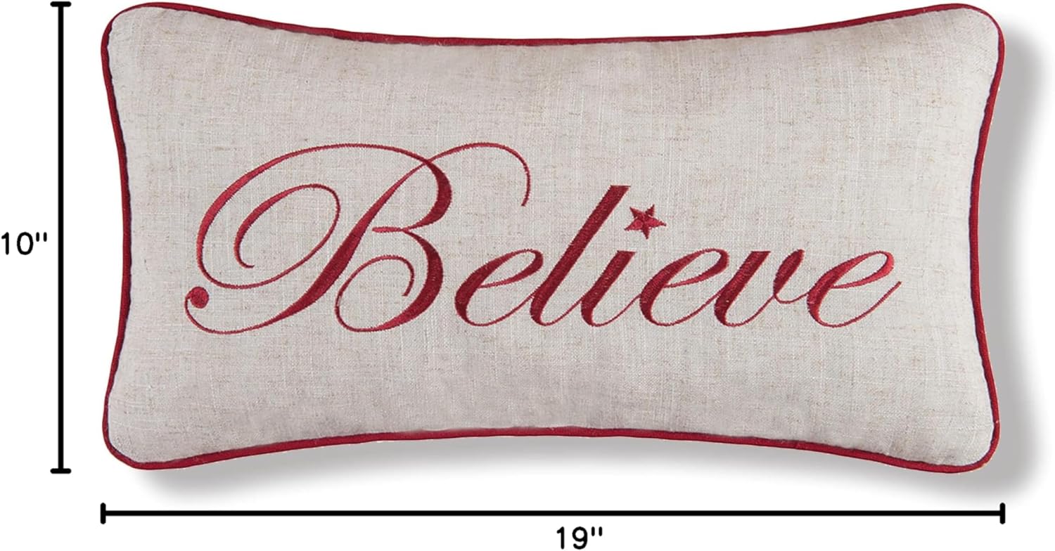 C&F Home "Believe Cursive Script Embroidered Cotton Blend Christmas Small Petite Mini Accent Pillow 10" x 18.5" Santa Claus Xmas Festive Winter Holidays Home Living Room Sofa Couch Chair Bed Bedroom