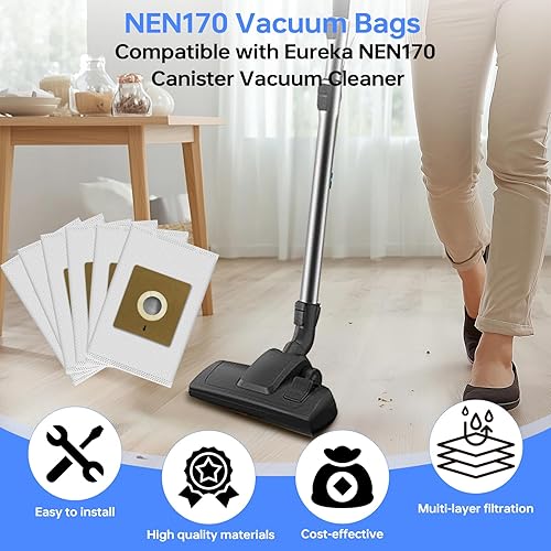 Miniatura 2 de Paquete de 12 bolsas de vacío NEN170 compatibles con aspiradora Eureka NEN170, reemplazo de bolsas de polvo de microfiltración especializadas