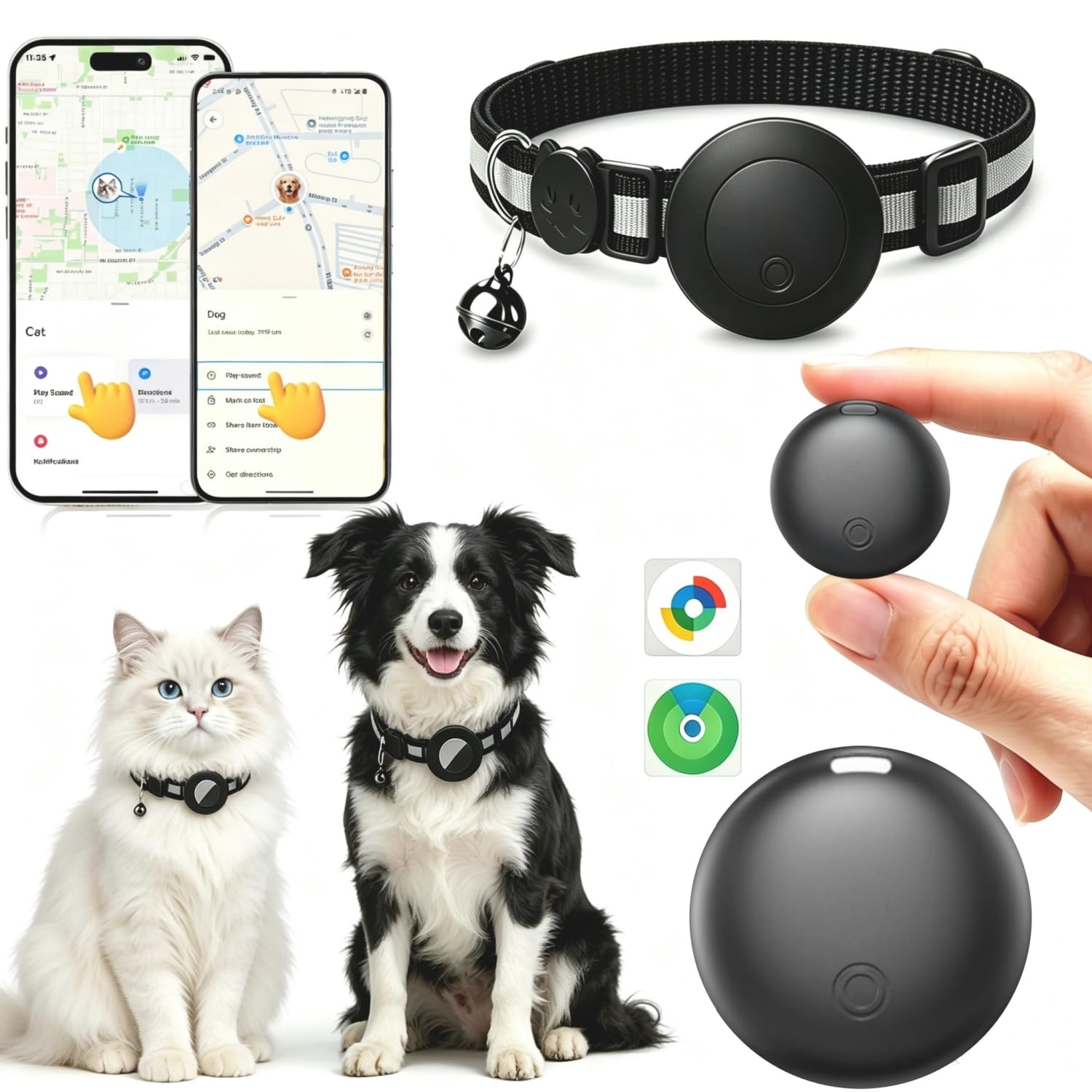 Collare GPS per Gatti, GPS per Cani Senza Abbonamento, Localizzatore GPS Cani Tracciamento Compatibile con iOS e Android, Prolongazione di un Anno, Impermeabile IP67