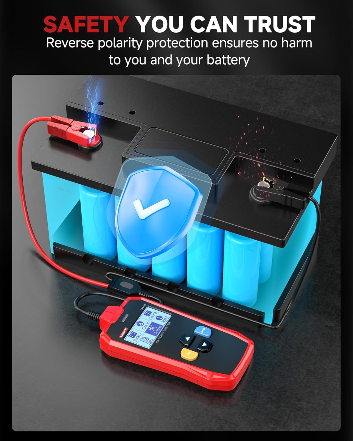 UNI-T UT673A Car Battery Tester - Advanced Conductance Technology, Tests 12V/24V Systems (CCA 40-2000A, 3-250Ah), Battery Health/Life/Charge & Starting System Diagnostics, quickly detect common faults