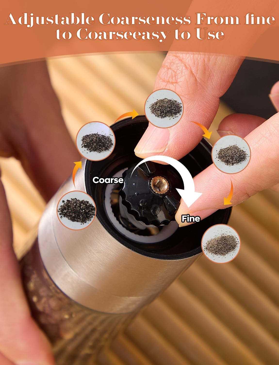 Salt and Pepper Grinder 2pcs Black Pepper Mill Refillable Manual Stainless Steel Lid Adjustable Coarseness Glass Material Fits in Home Kitchen Barbecue